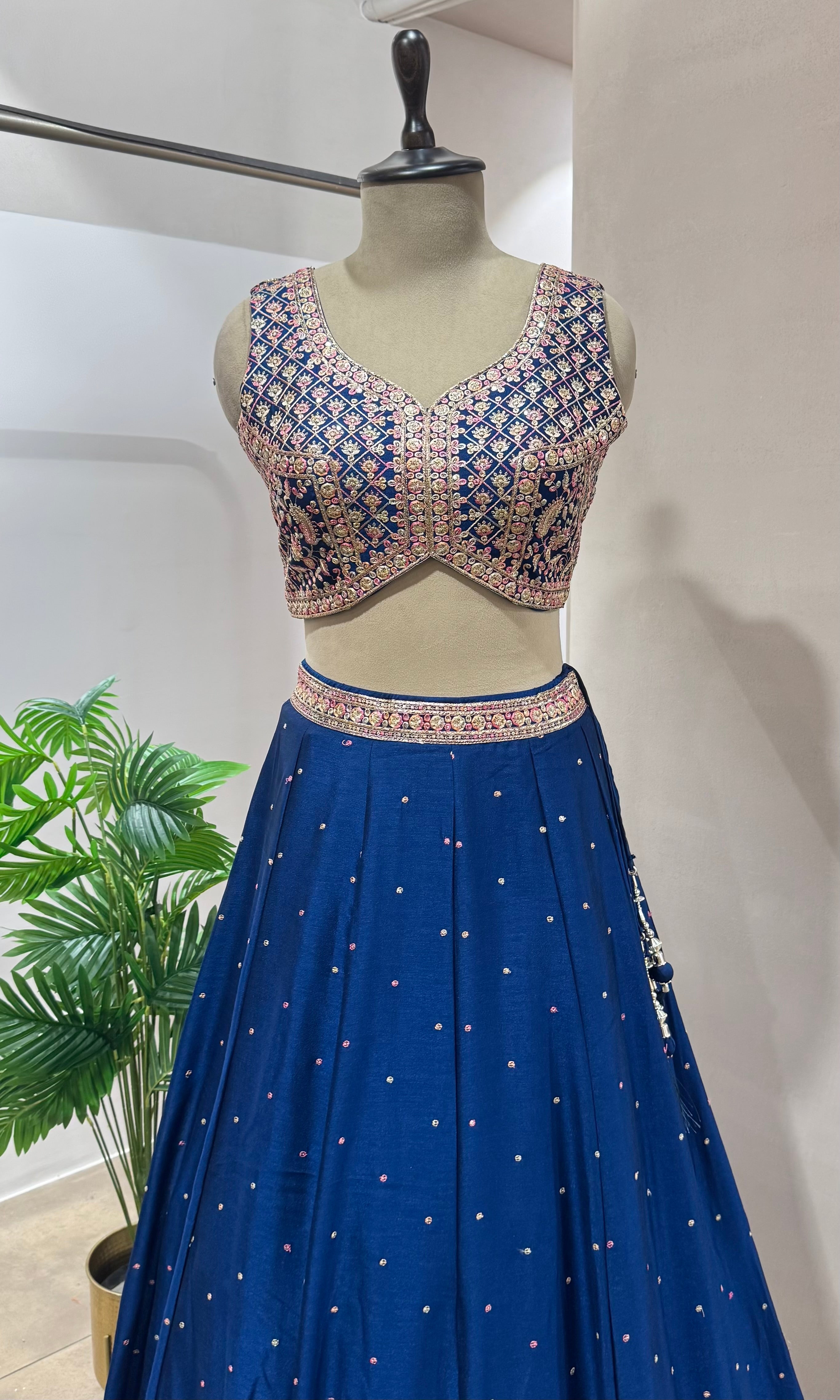 Blue ETHNIC GOLDEN EMBROIDERED LEHENGA