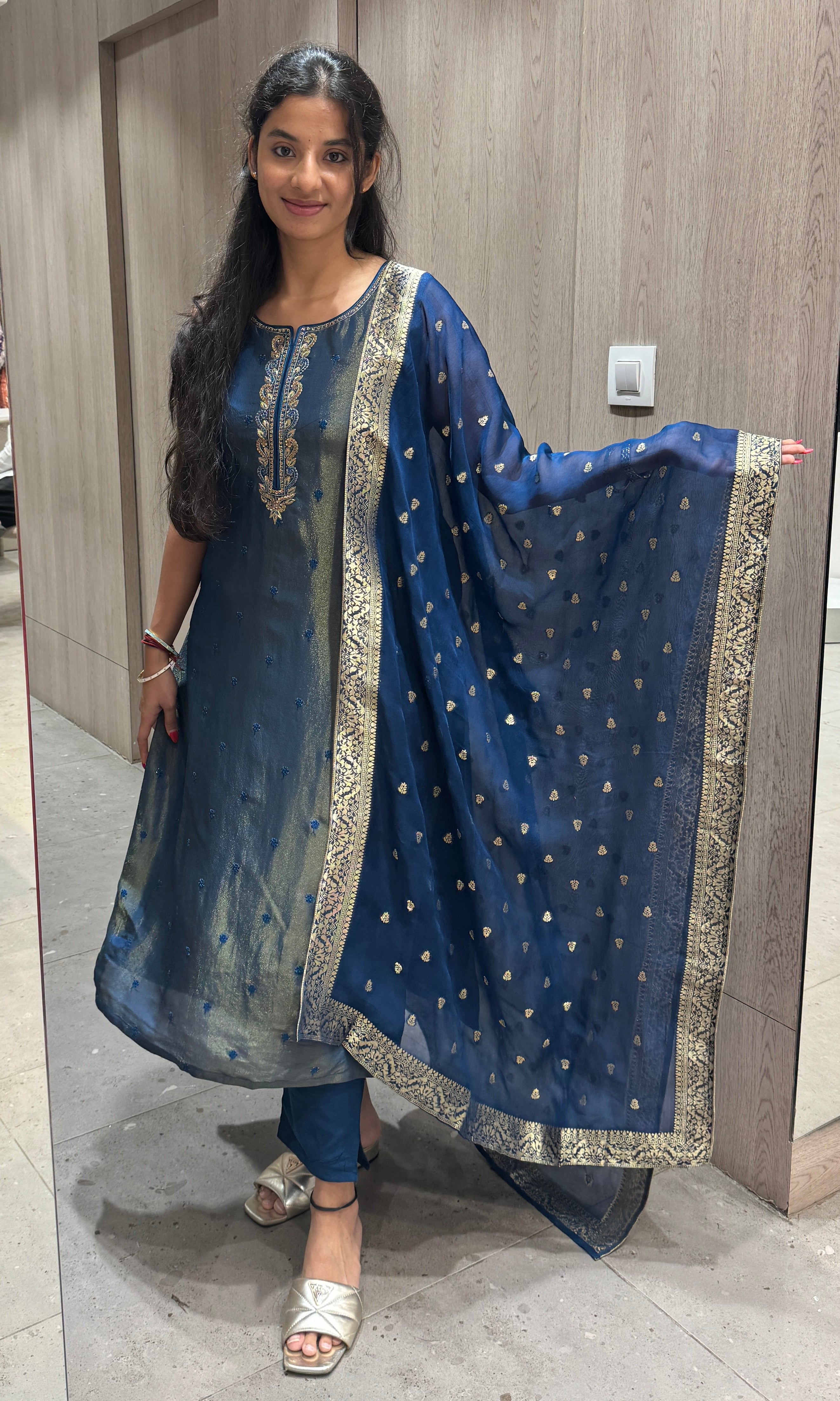 Royal blue tissue kurta set