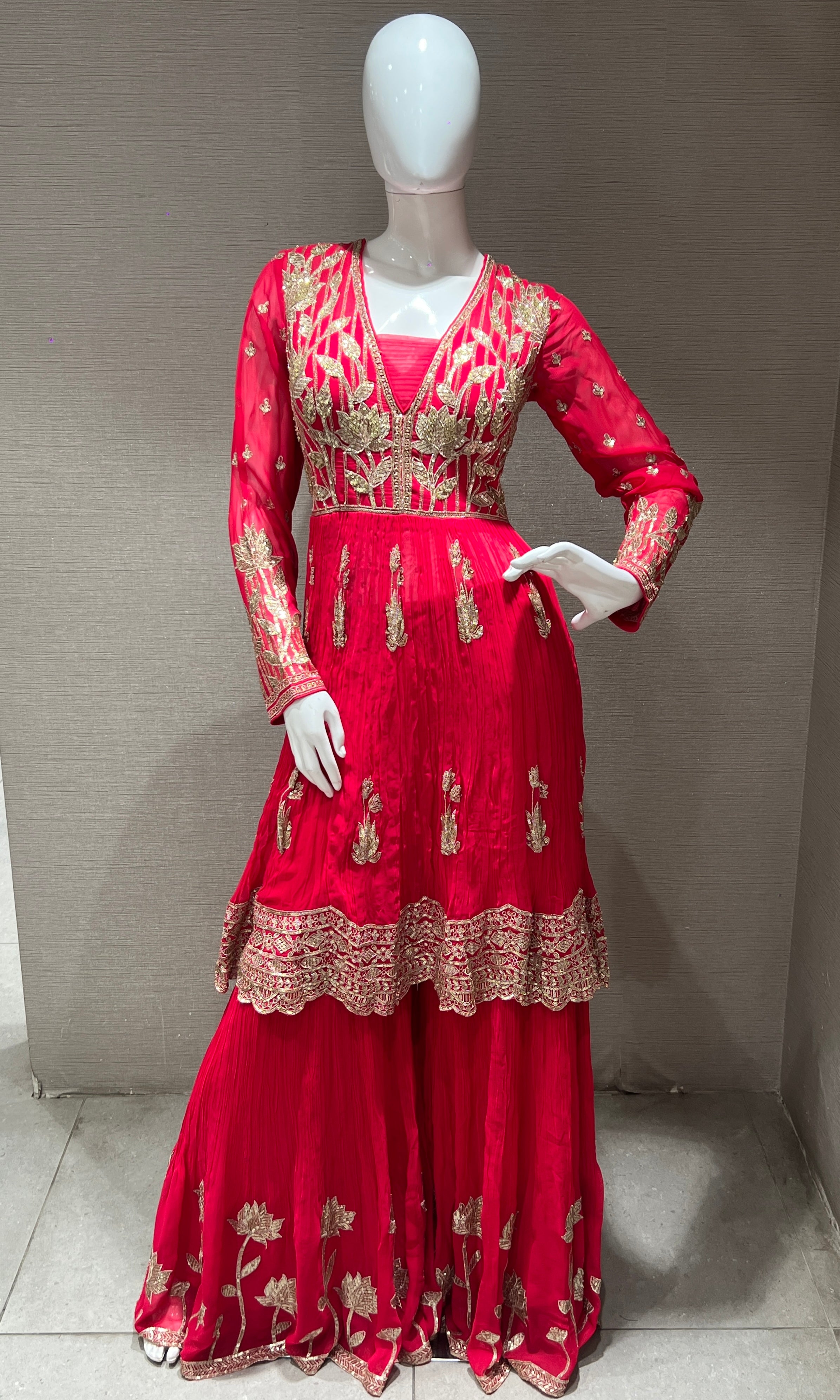 elegant pink and gold embroidered sharara