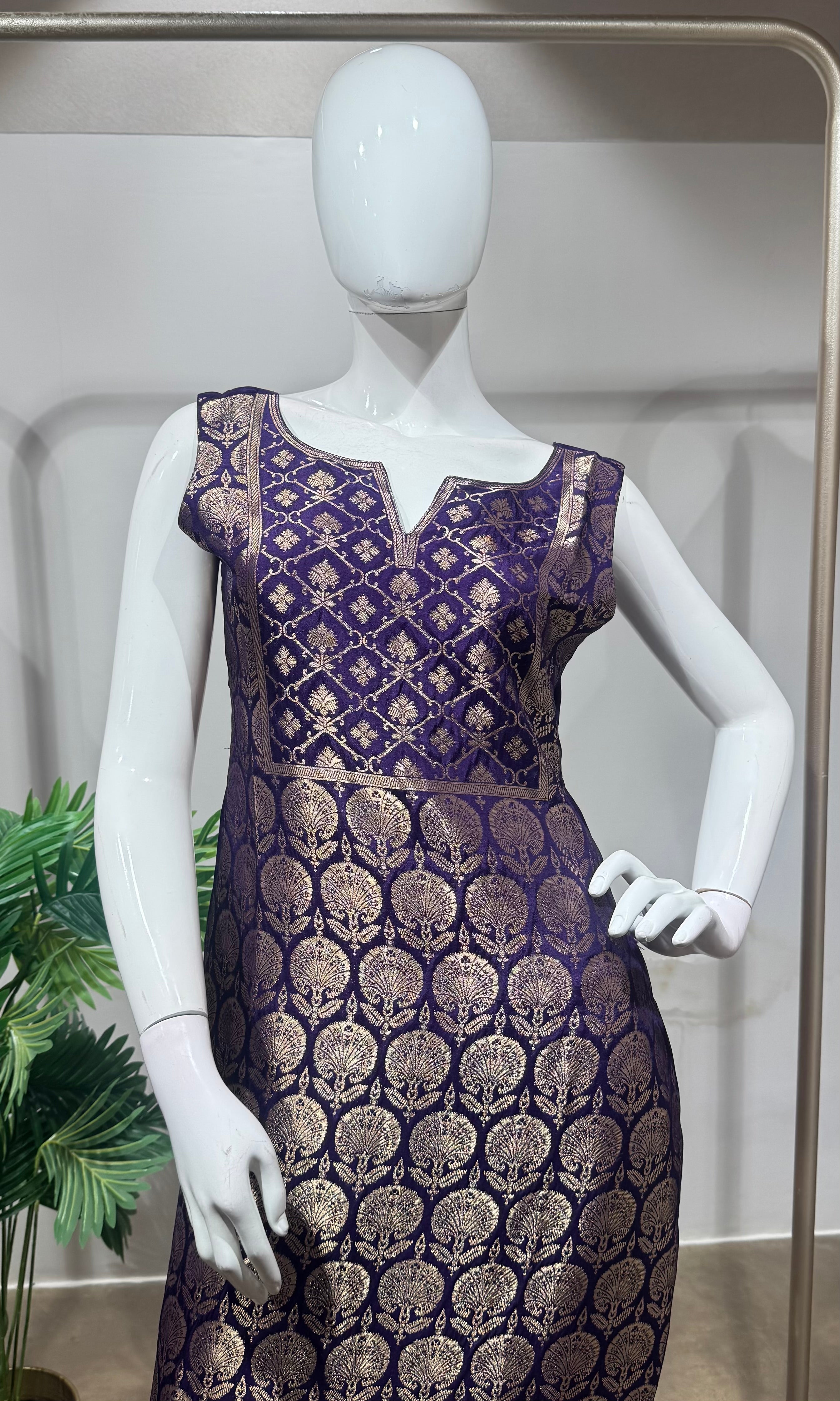 Purple golden banarasi kurta set