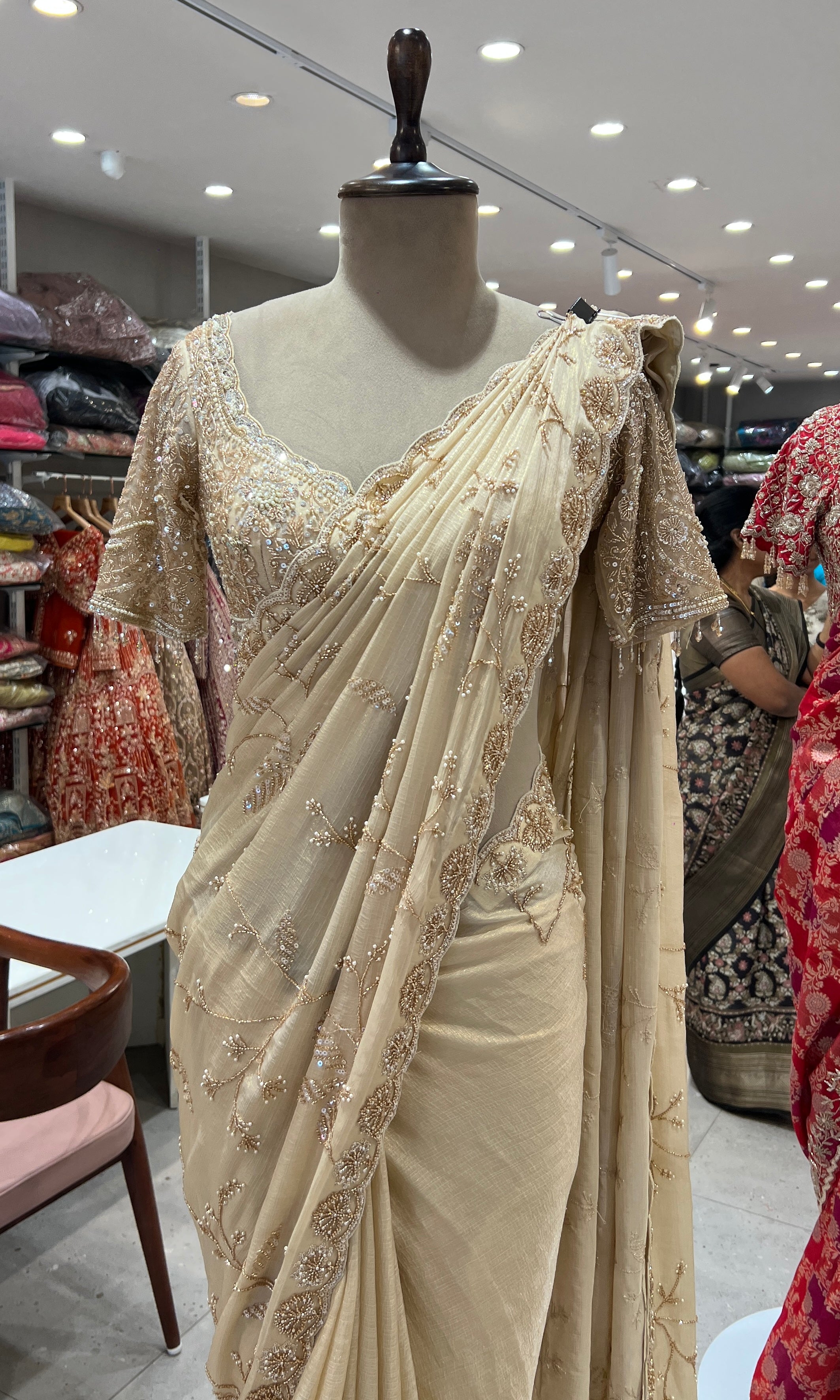 Gold designer saree with ready blouse