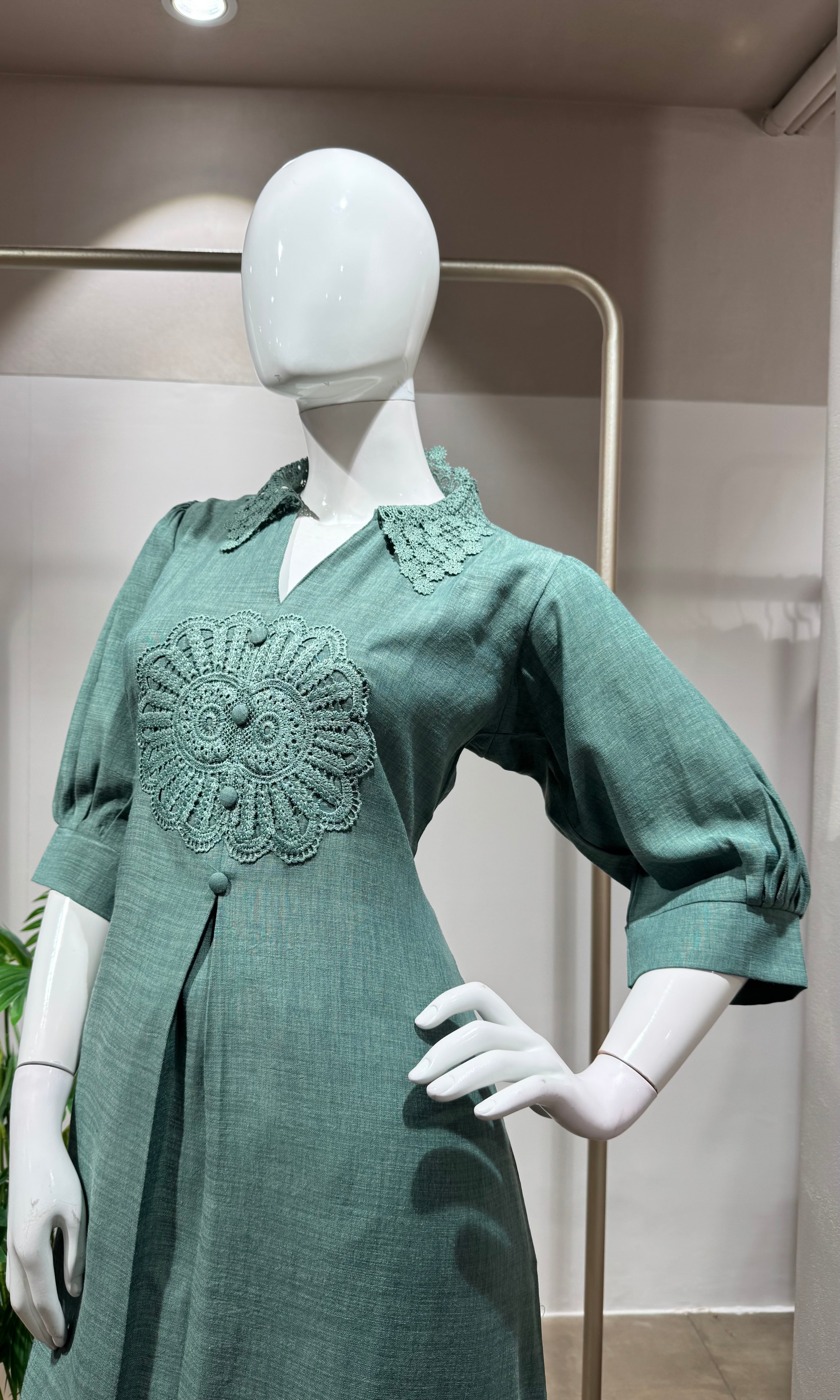 GREEN A-line kurti co-ord set
