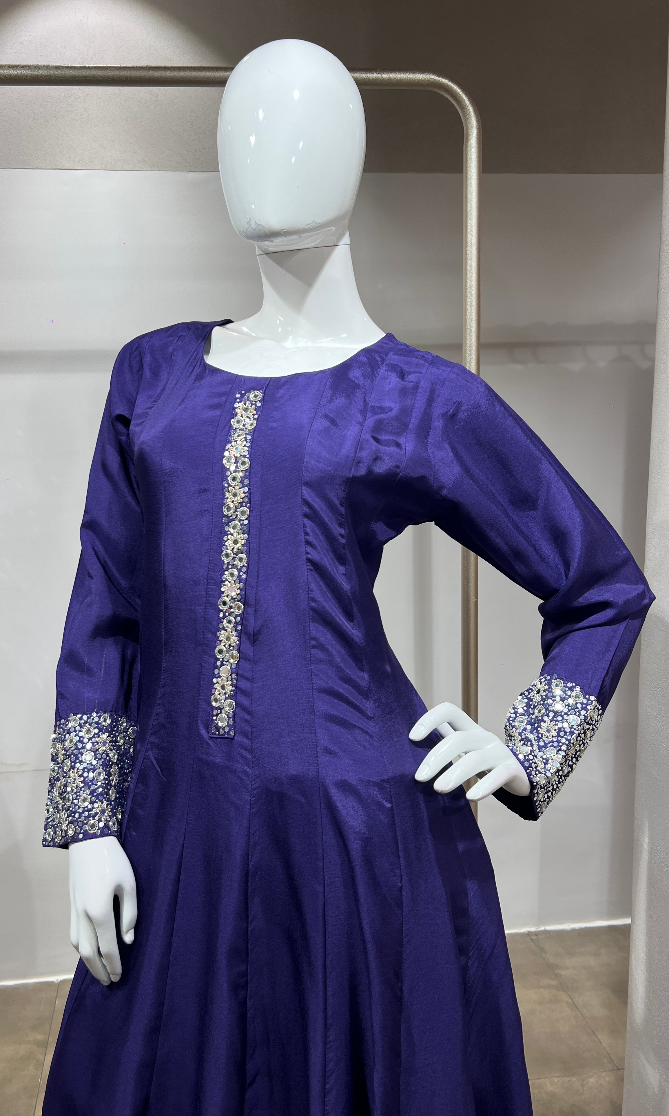 PURPLE Straight Kurta Set with Mirror Embroidery