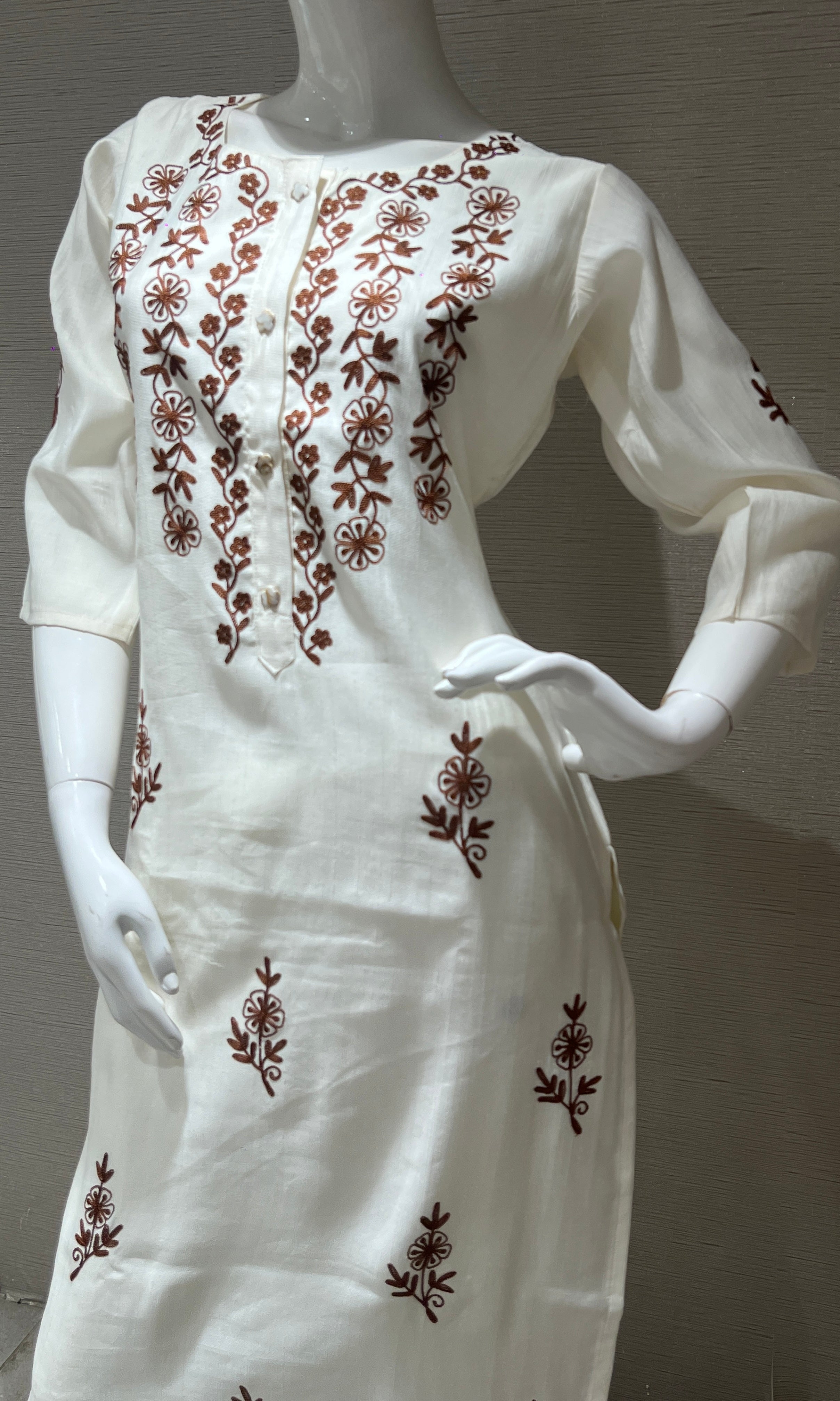 Elegant Cream Embroidered Kurti top