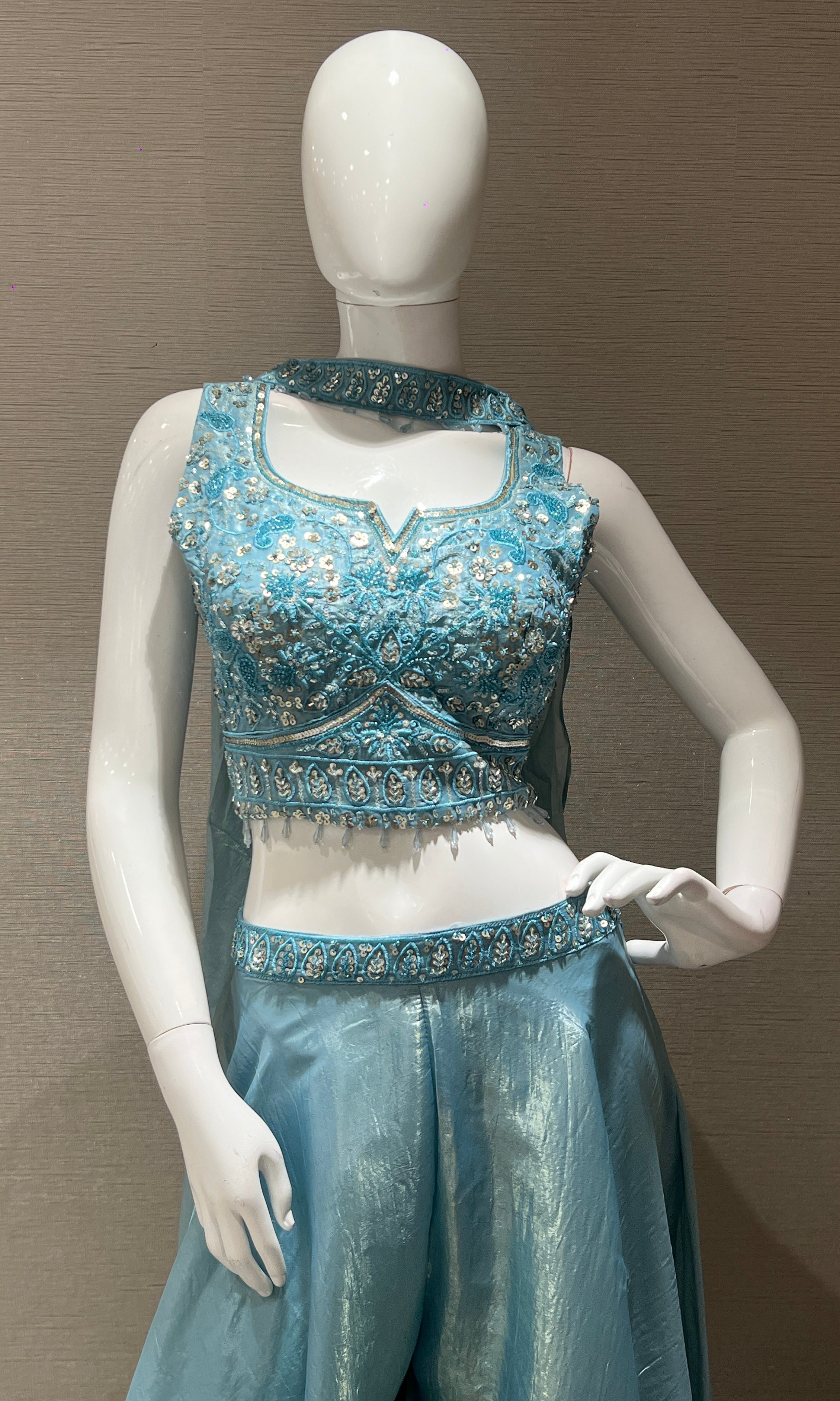 Sea Blue Sequined Embroidered Palazoo Set