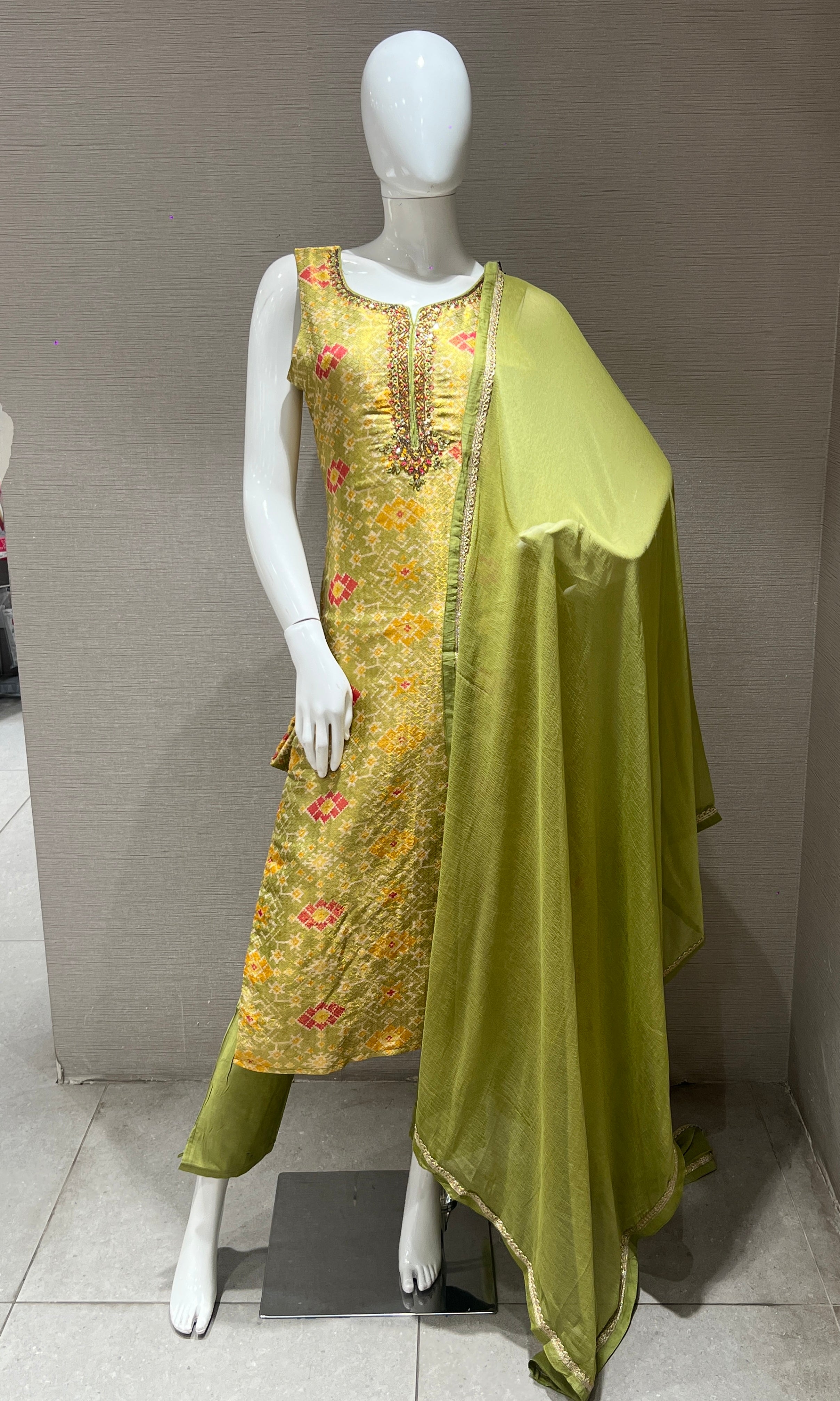Green and Gold Embroidered Kurta Set
