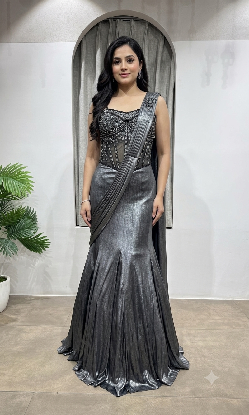 BLACK Gunmetal Shimmer Mermaid Lehenga