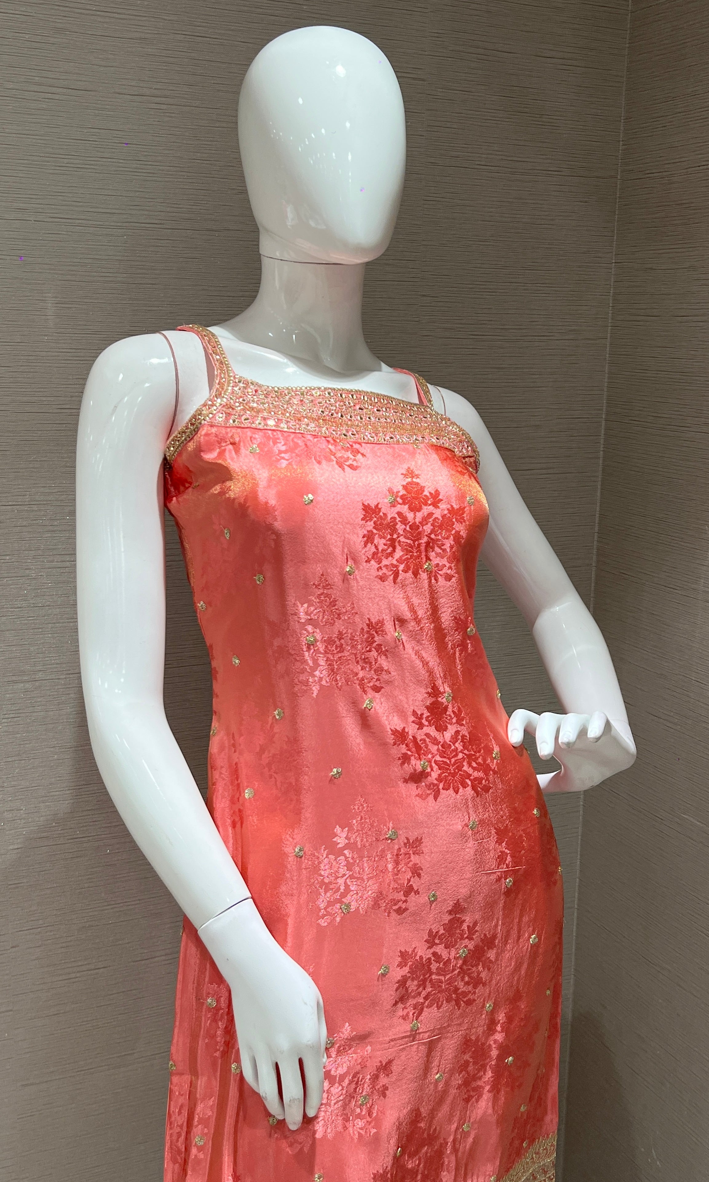 Baby pink and Gold Embroidered kurta set