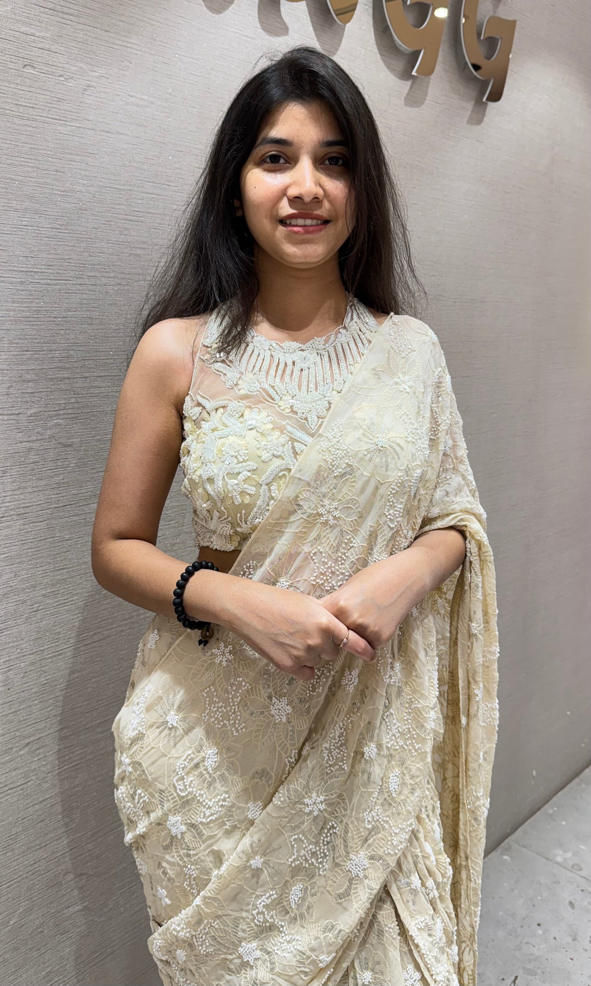 Fawn FLORAL DRAPE SAREE WITH HALTER BLOUSE