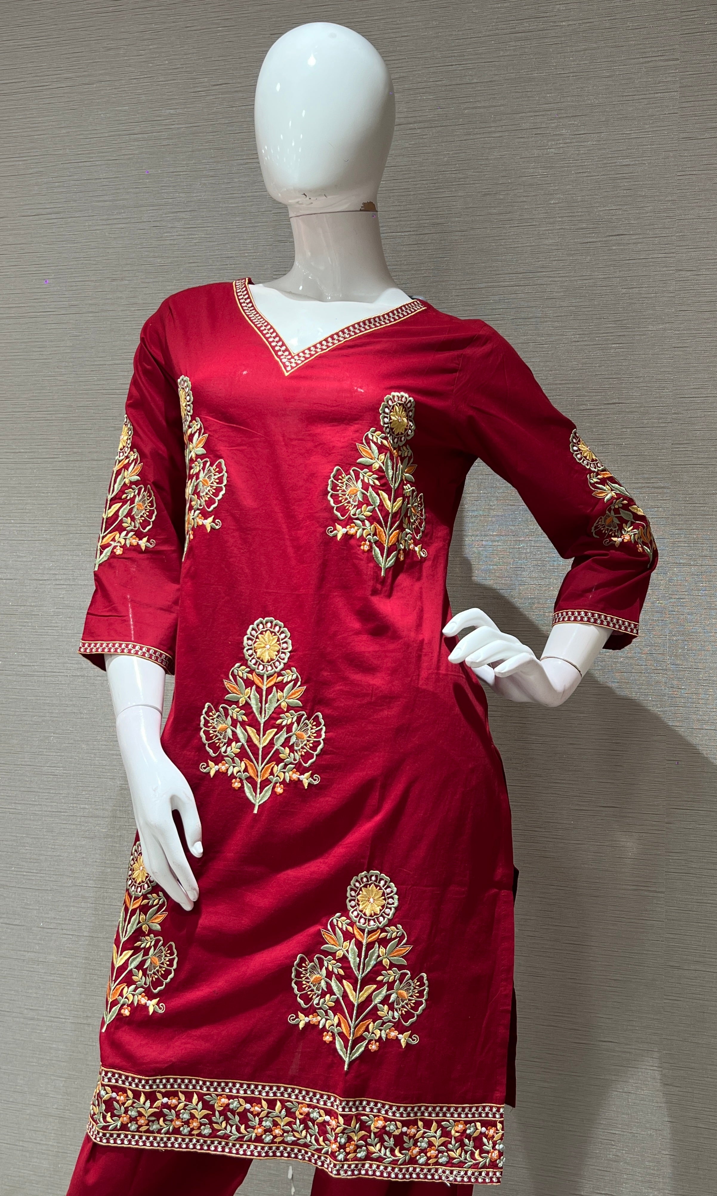 Red FLORAL EMBROIDERY kurta set