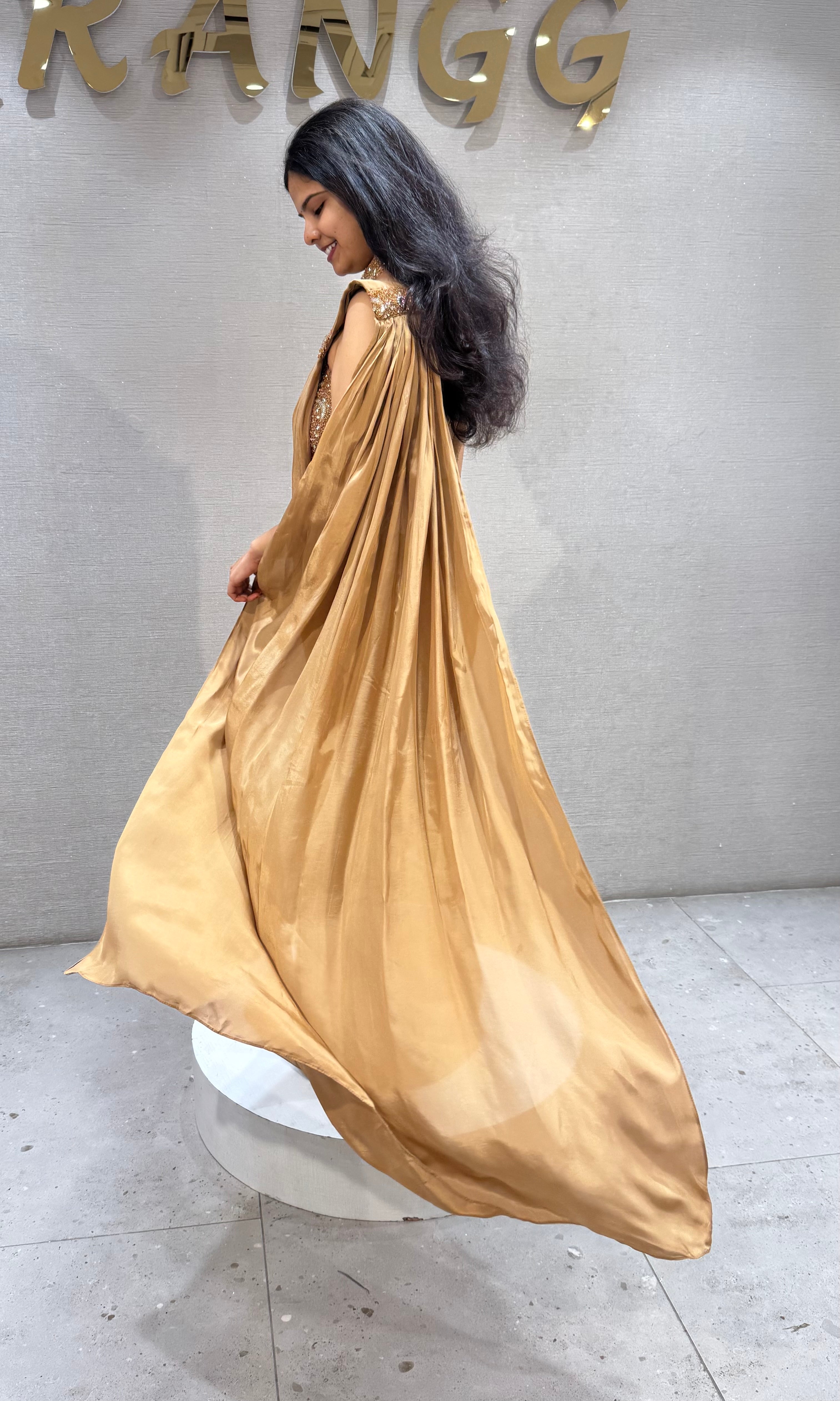 Gold Silk Saree with Floral Embellished Stone Blouse