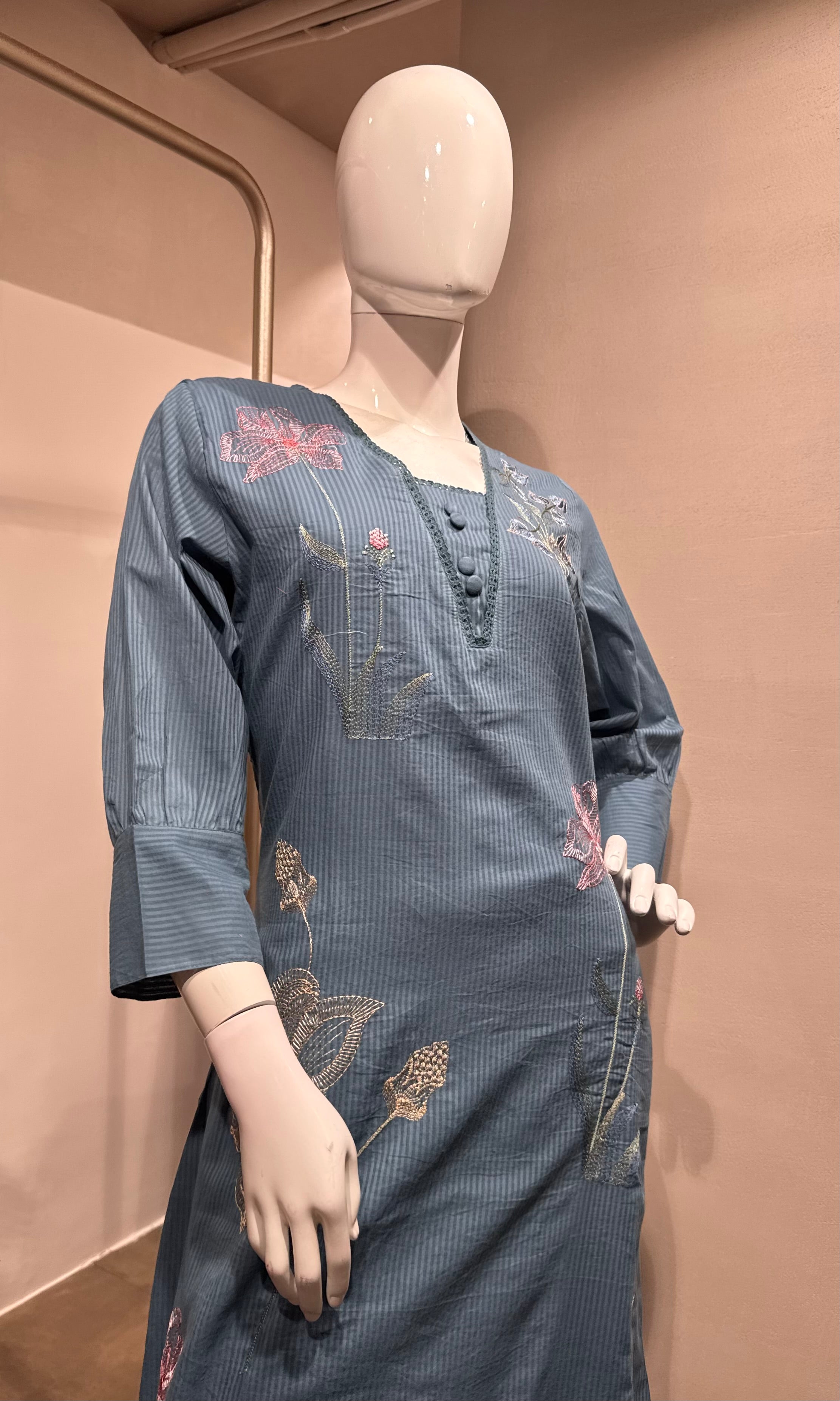 Light blue floral print kurta set