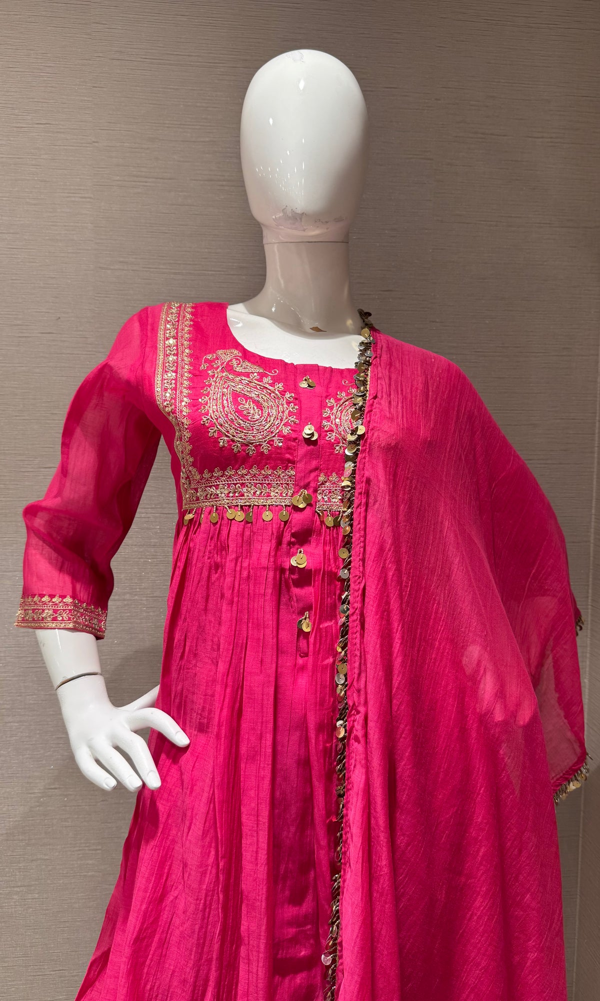 PINK COTTON ETHNIC A LINE KURTA SET WITH DUPATTA