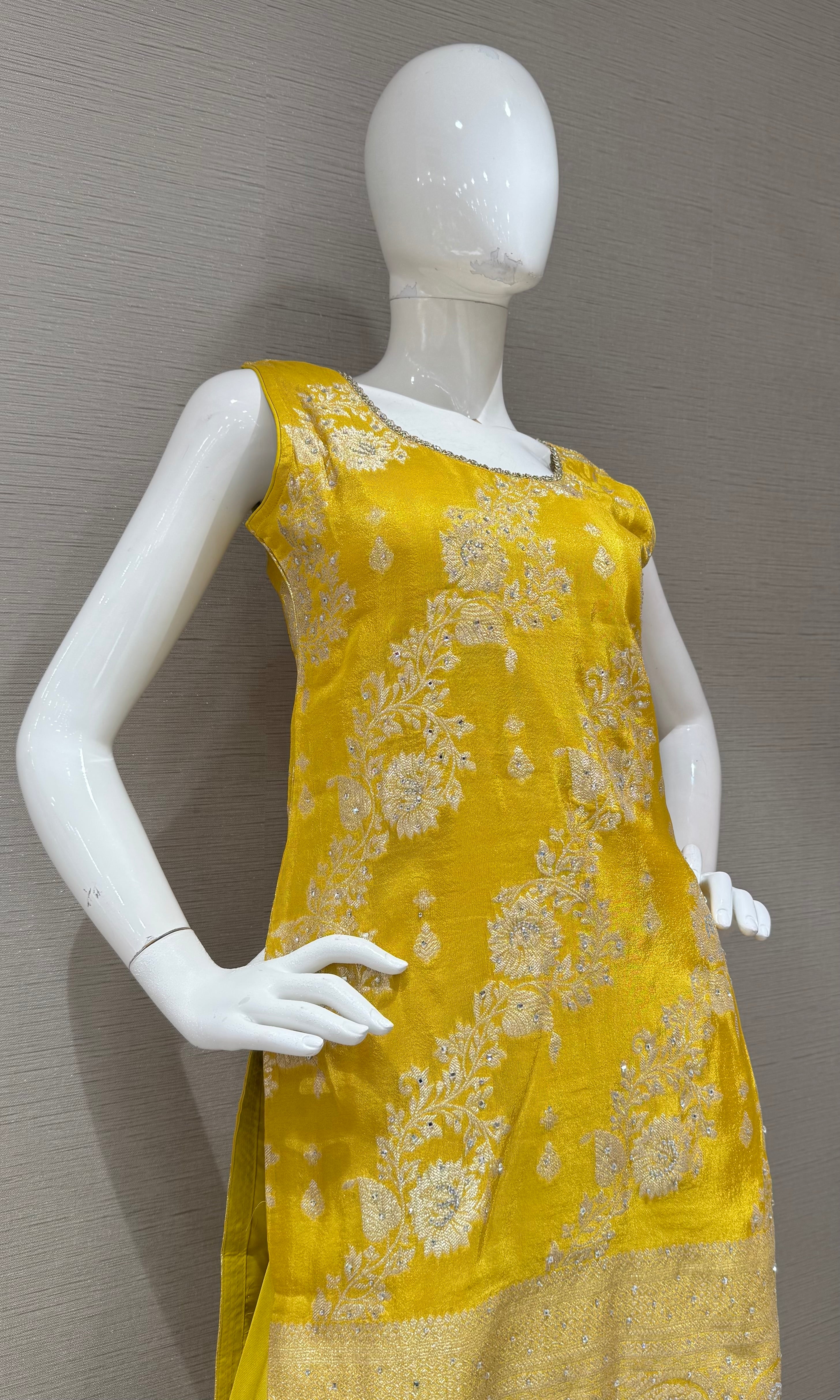 Vibrant Yellow Embroidered Sharara Set with Dupatta