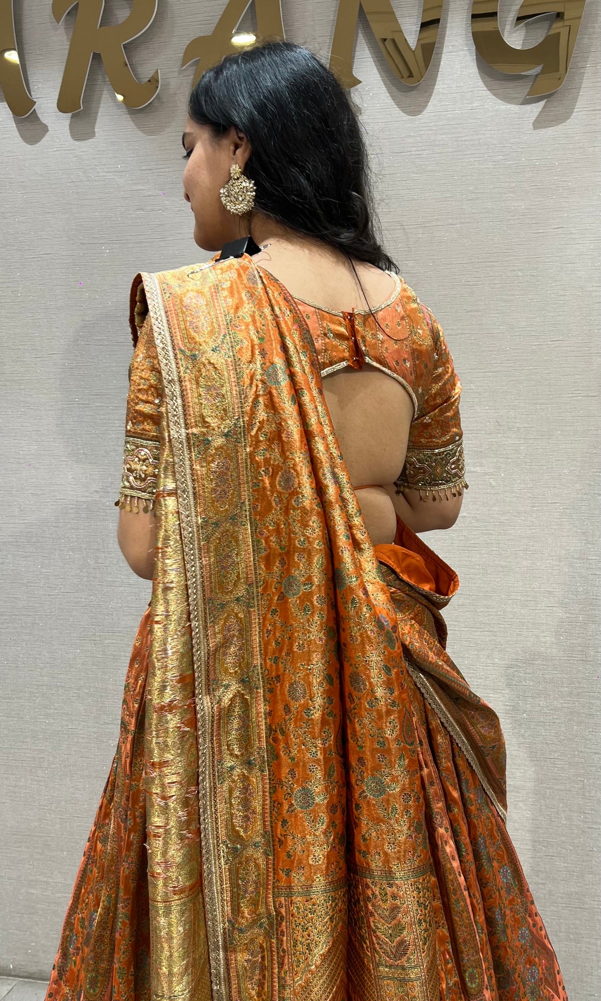Rust Orange & Gold Embroidered Lehenga Set
