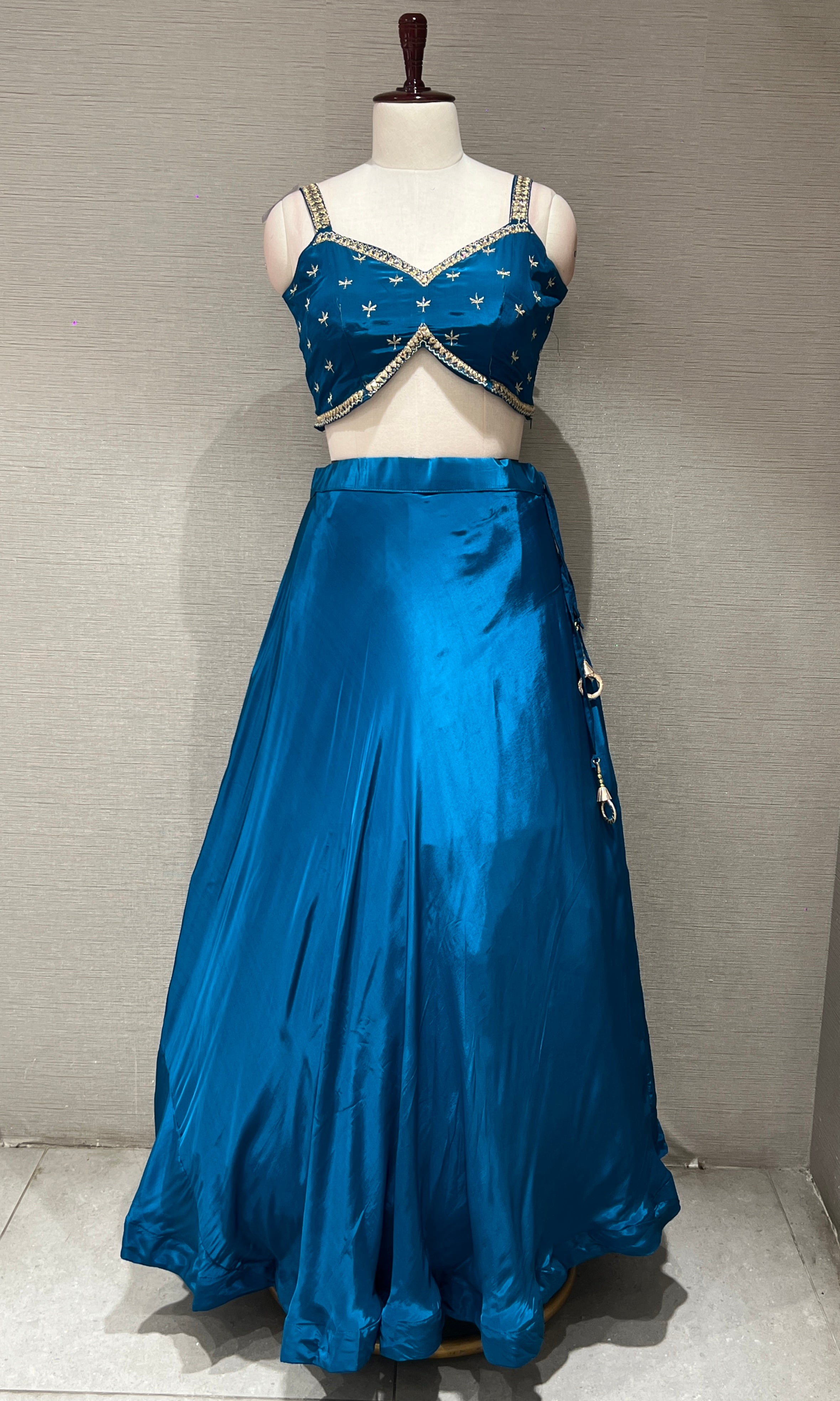 Blue Lehenga with Embellished Crop Jacket