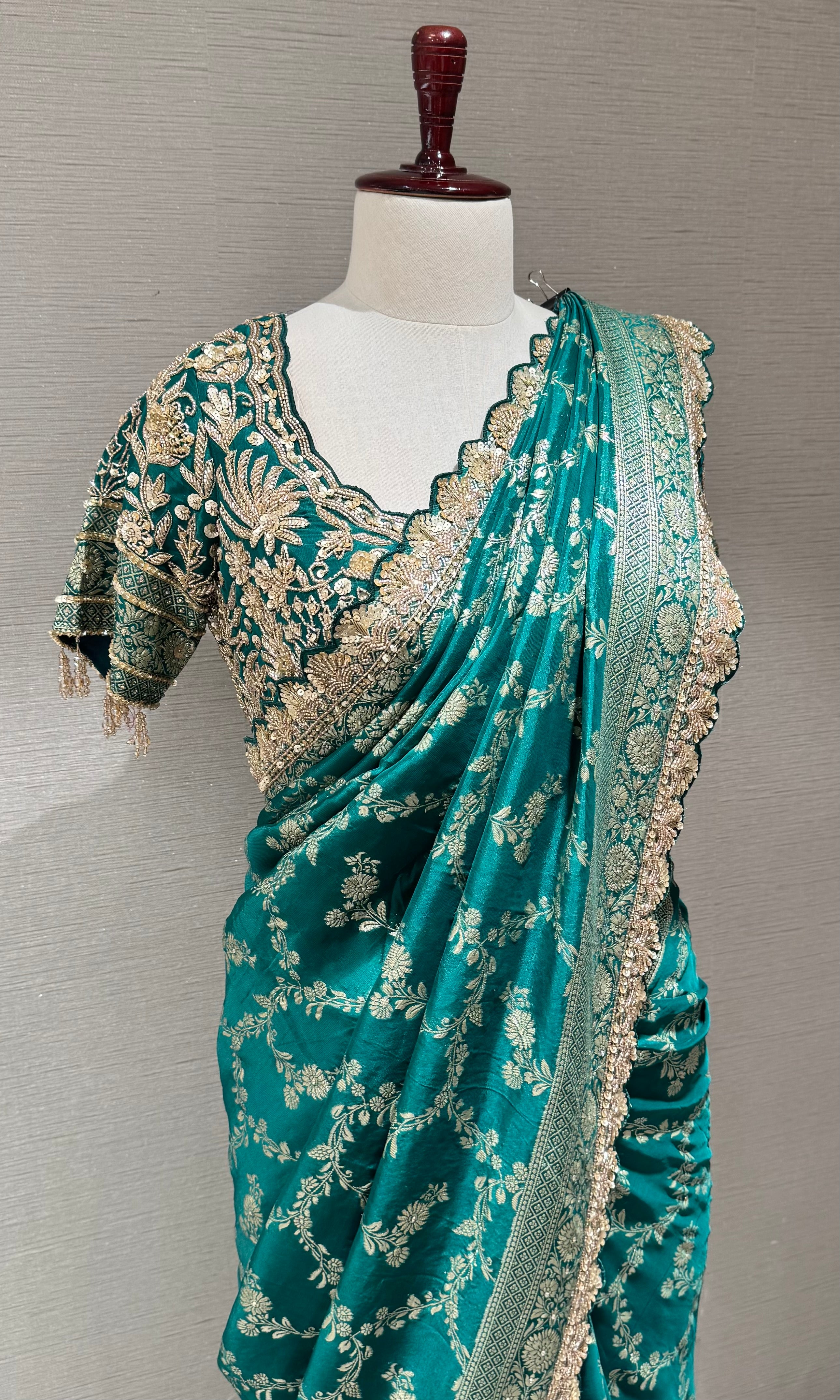 Deep Green Silk Saree with embroidered blouse