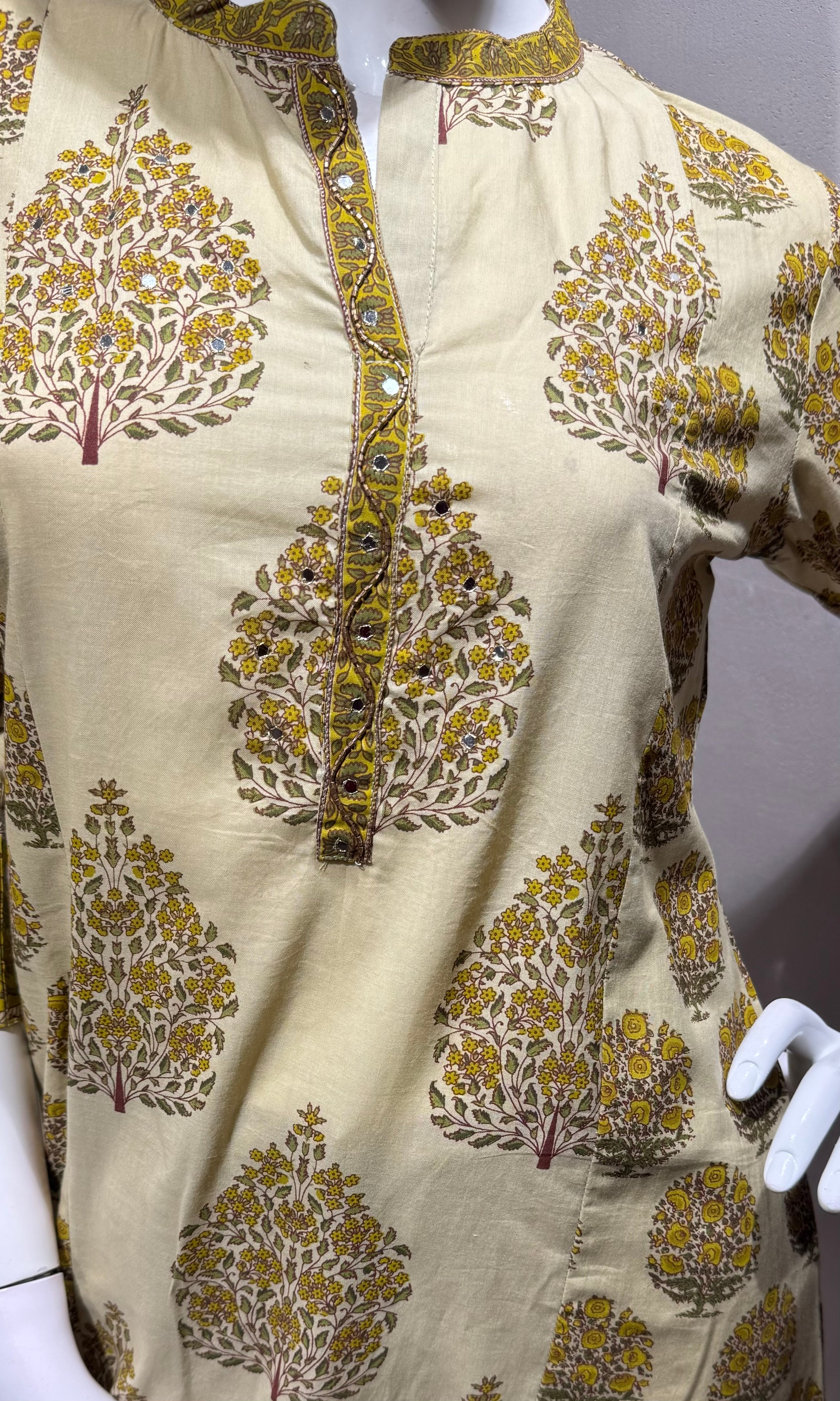 Yellow Floral Print Cotton Kurta Set with Dupatta
