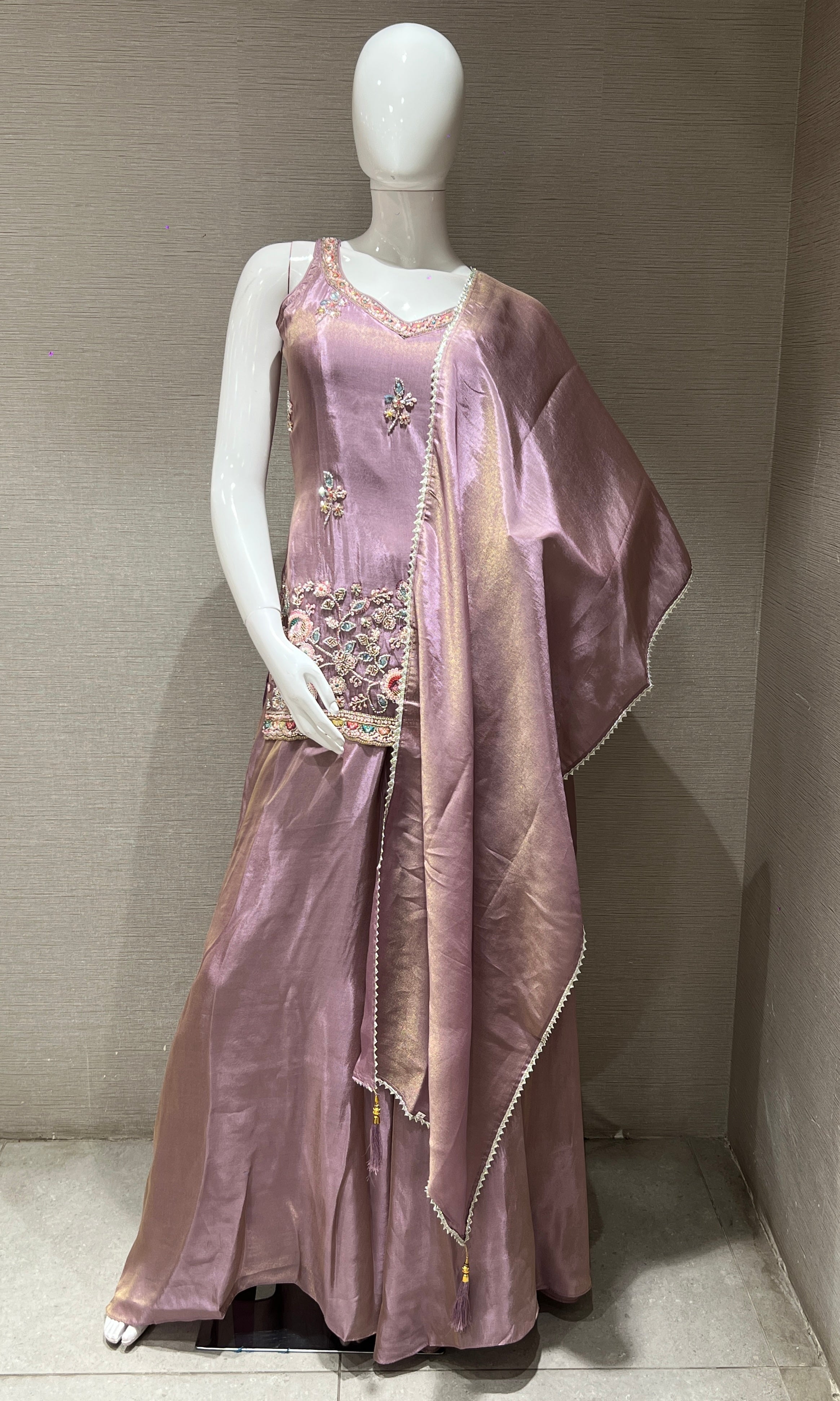 Lilac Floral Embroidered Sharara Palazoo