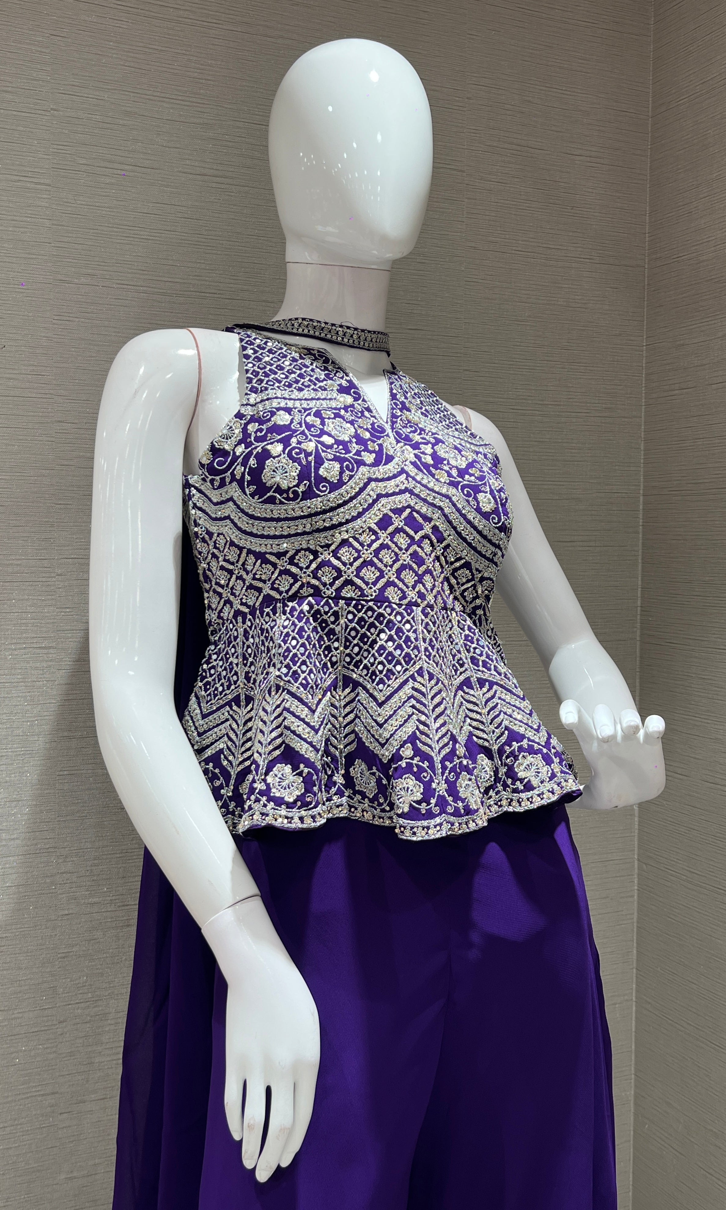 PURPLE EMBROIDERED PEPLUM Palazzo set