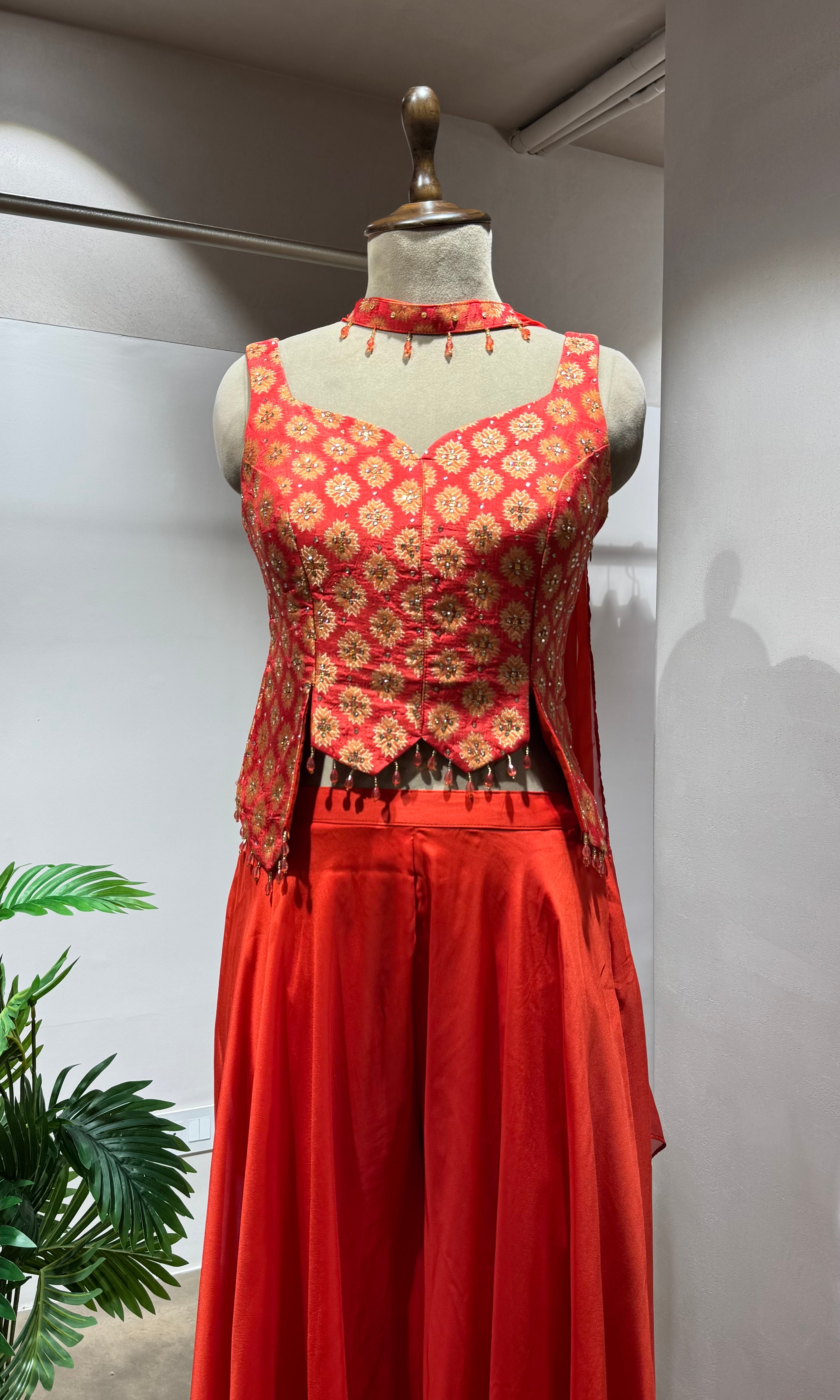 RUST orange and gold ethnic crop top and palazzo