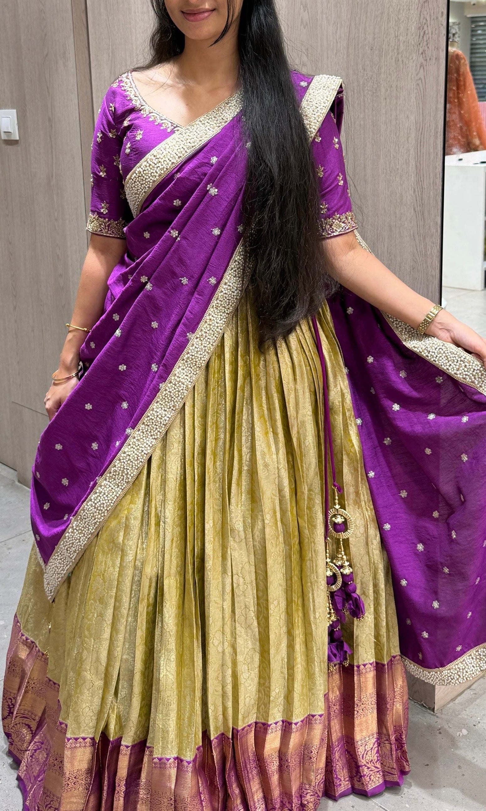 PURPLE Gold kanchi pattu Lehenga