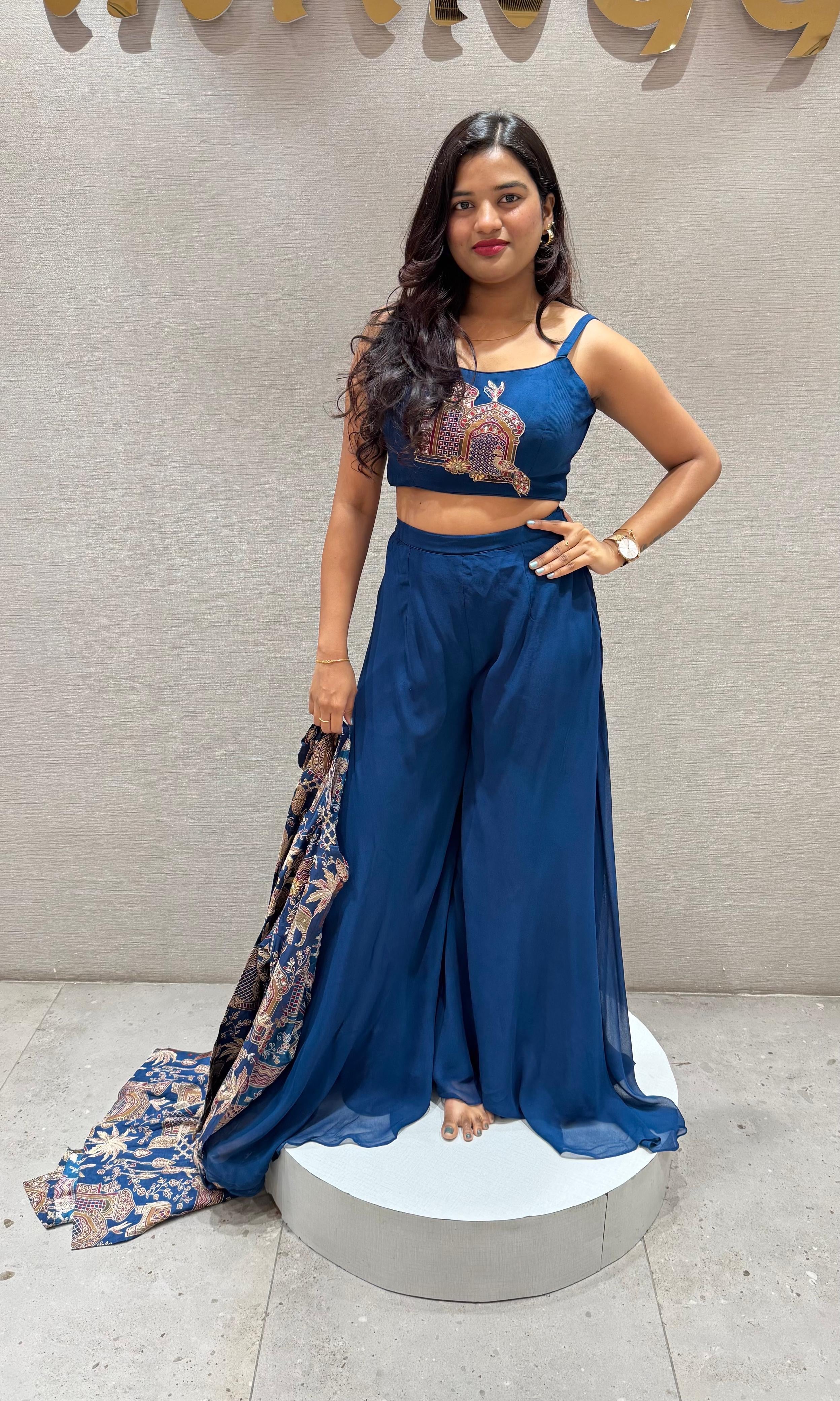 Blue PALAZZO SET WITH JACKET