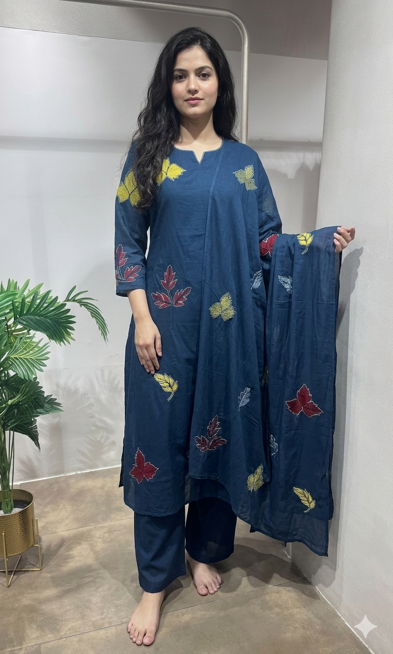 navy blue Chanderi cotton kurta set