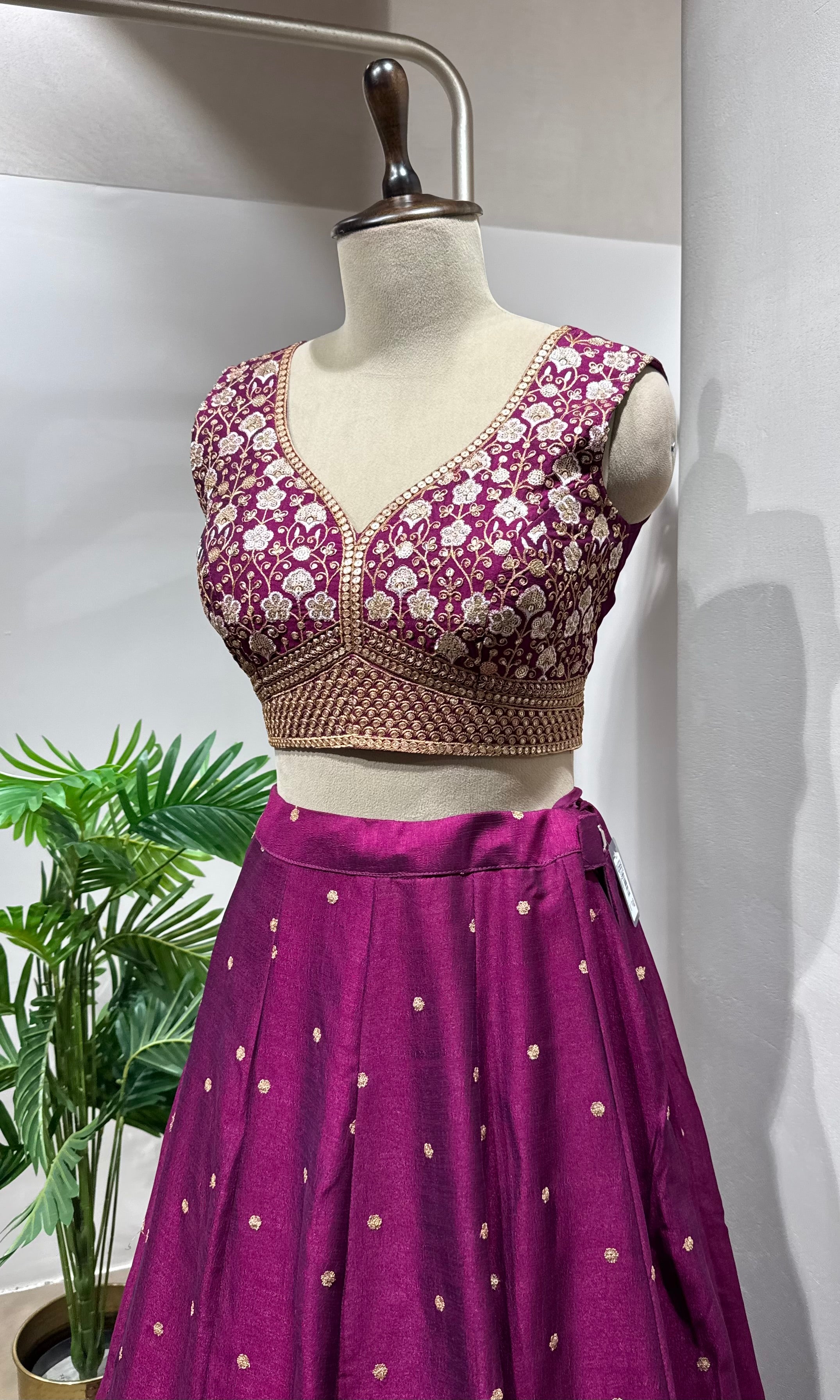 Wine Floral intricate Embroidery Lehenga