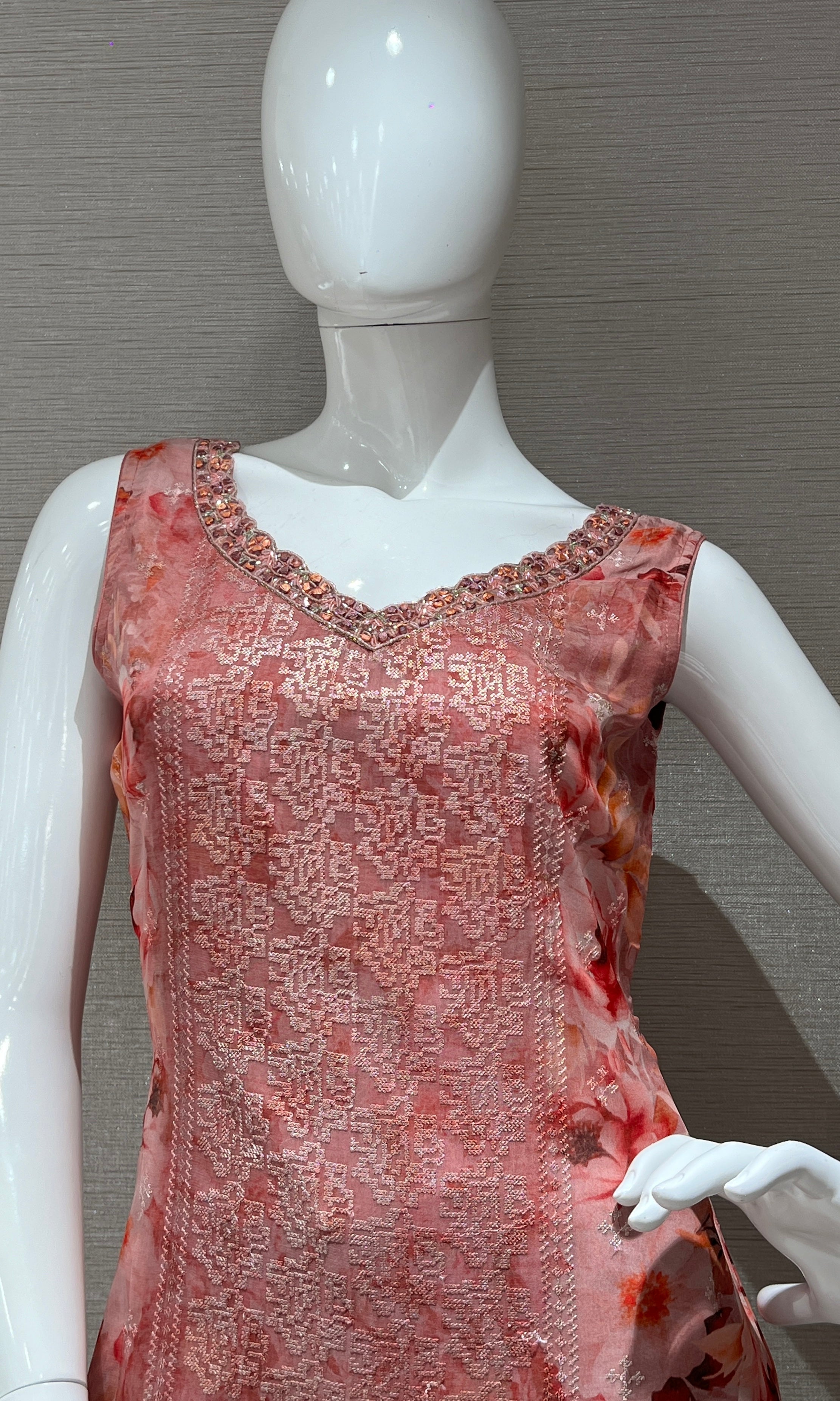 Onion pink Kurt set with printed dupatta
