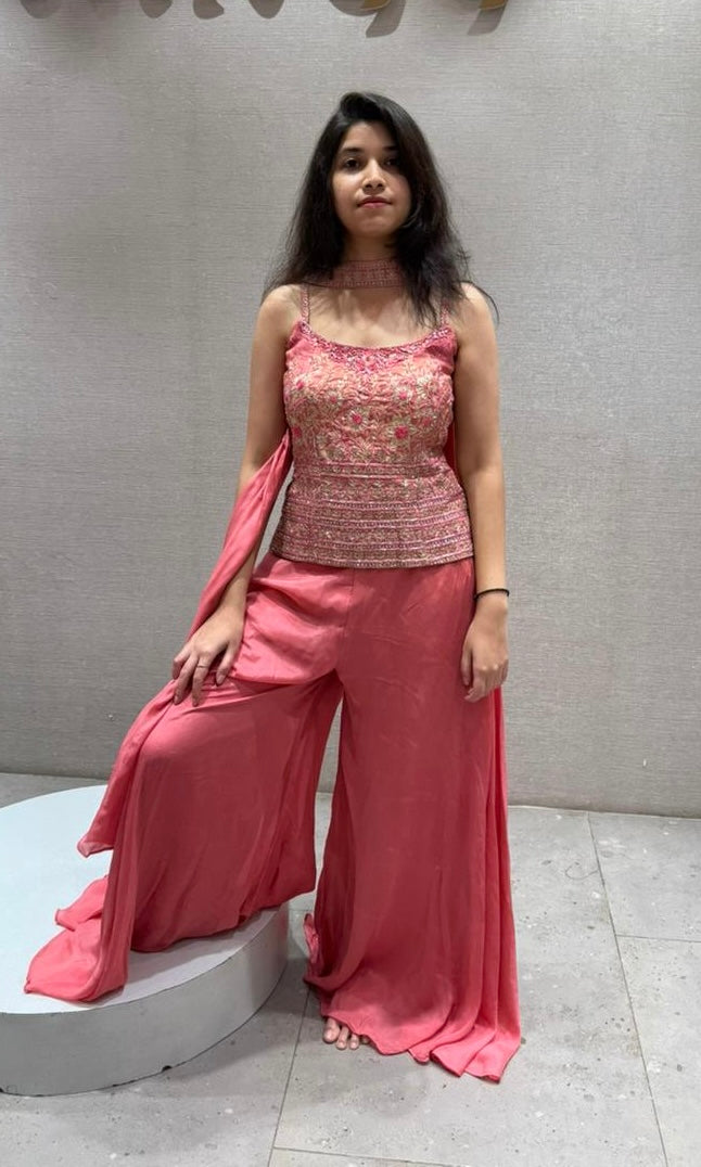 Blush PINK Bloom Embroidered Palazzo Set