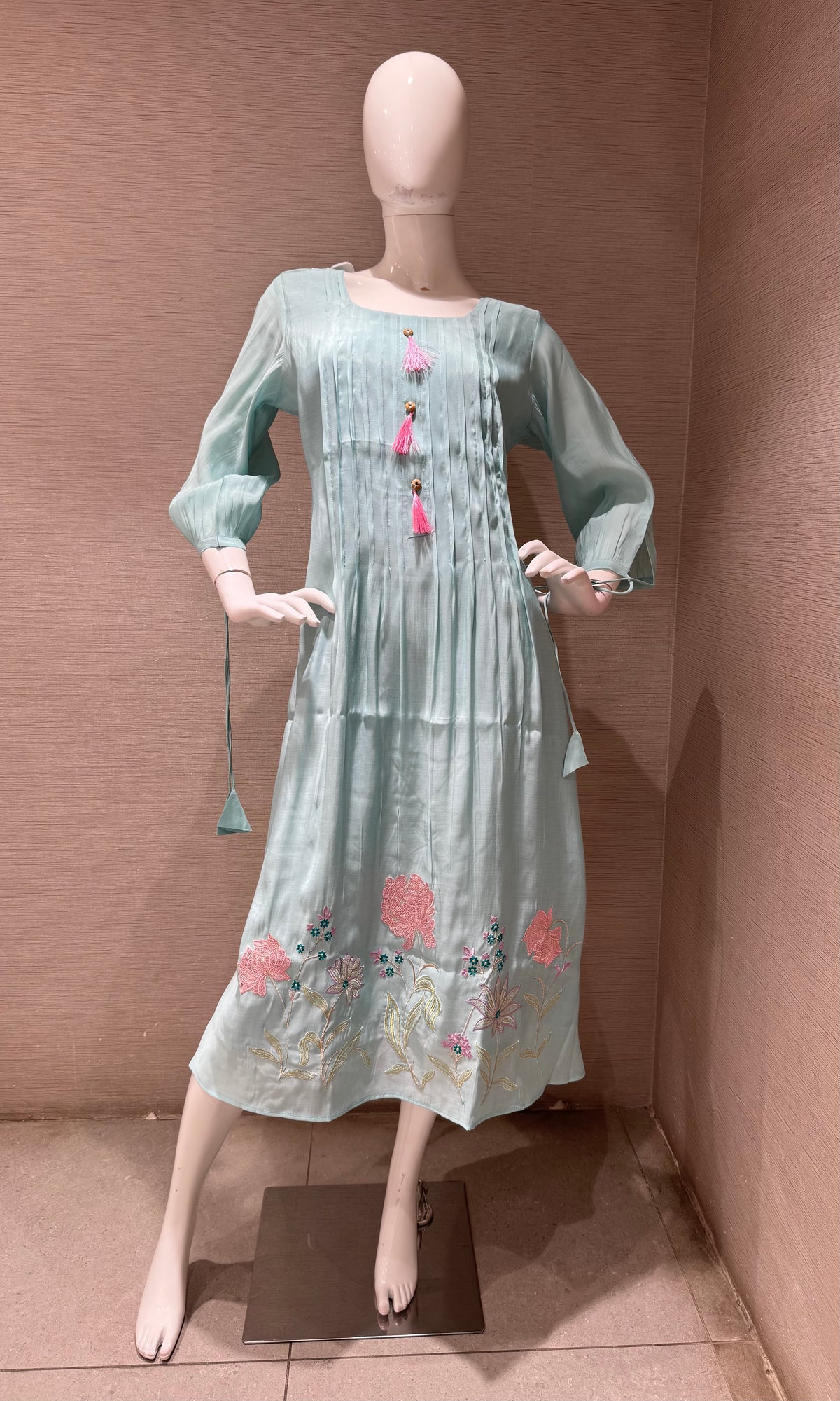 Light Blue cotton Kurti top with Pink Florals