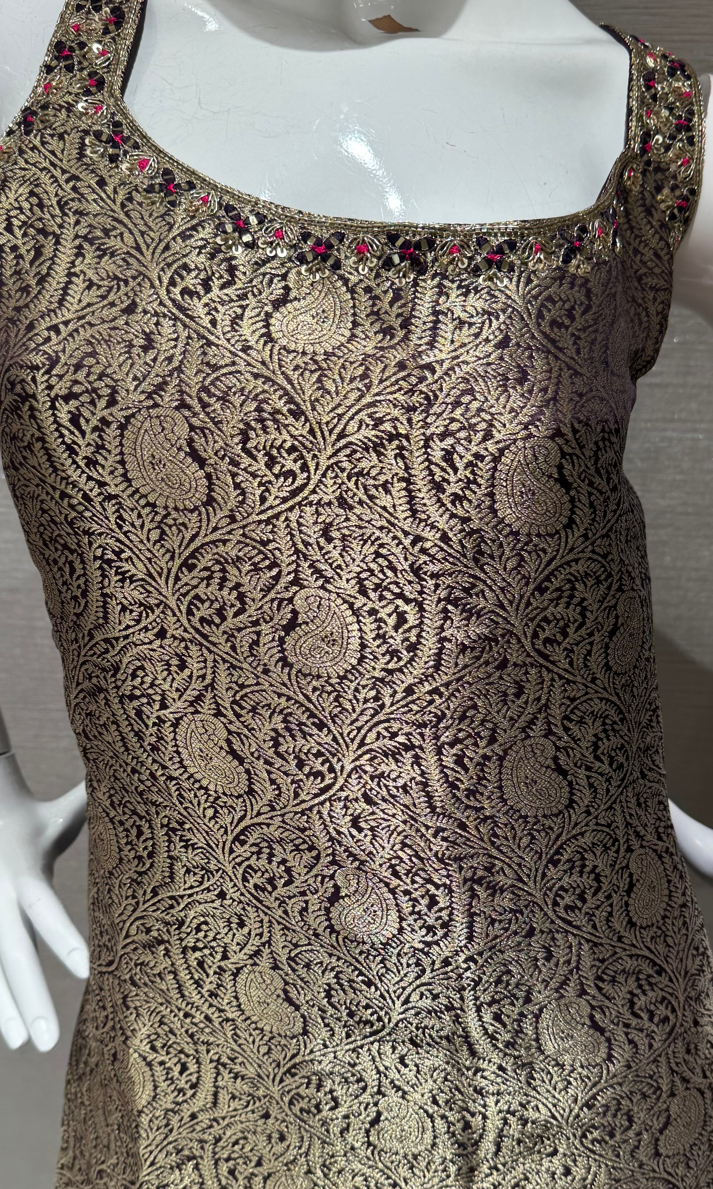 Deep Wine and Gold Zari Kurta Set with Dupatta