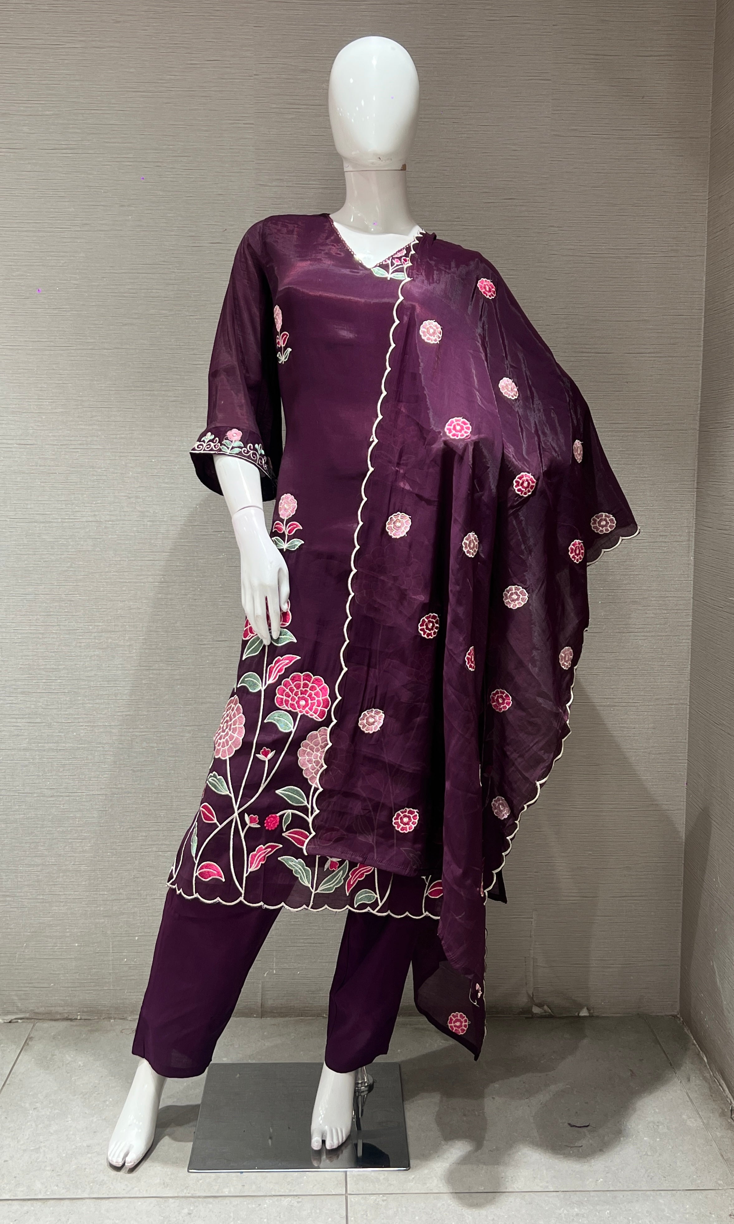Wine FLORAL kurta set