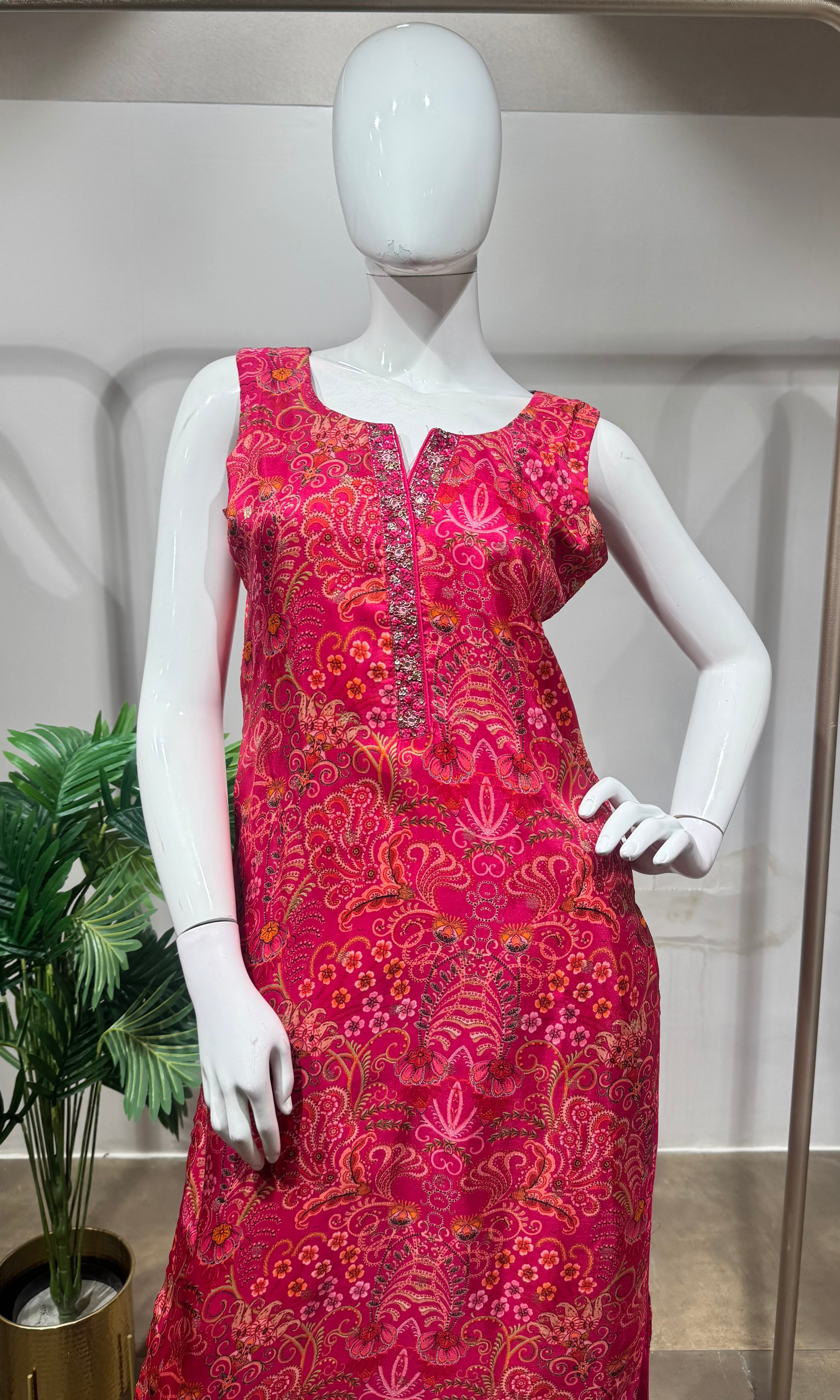 rani pink and gold ethnic kurta set