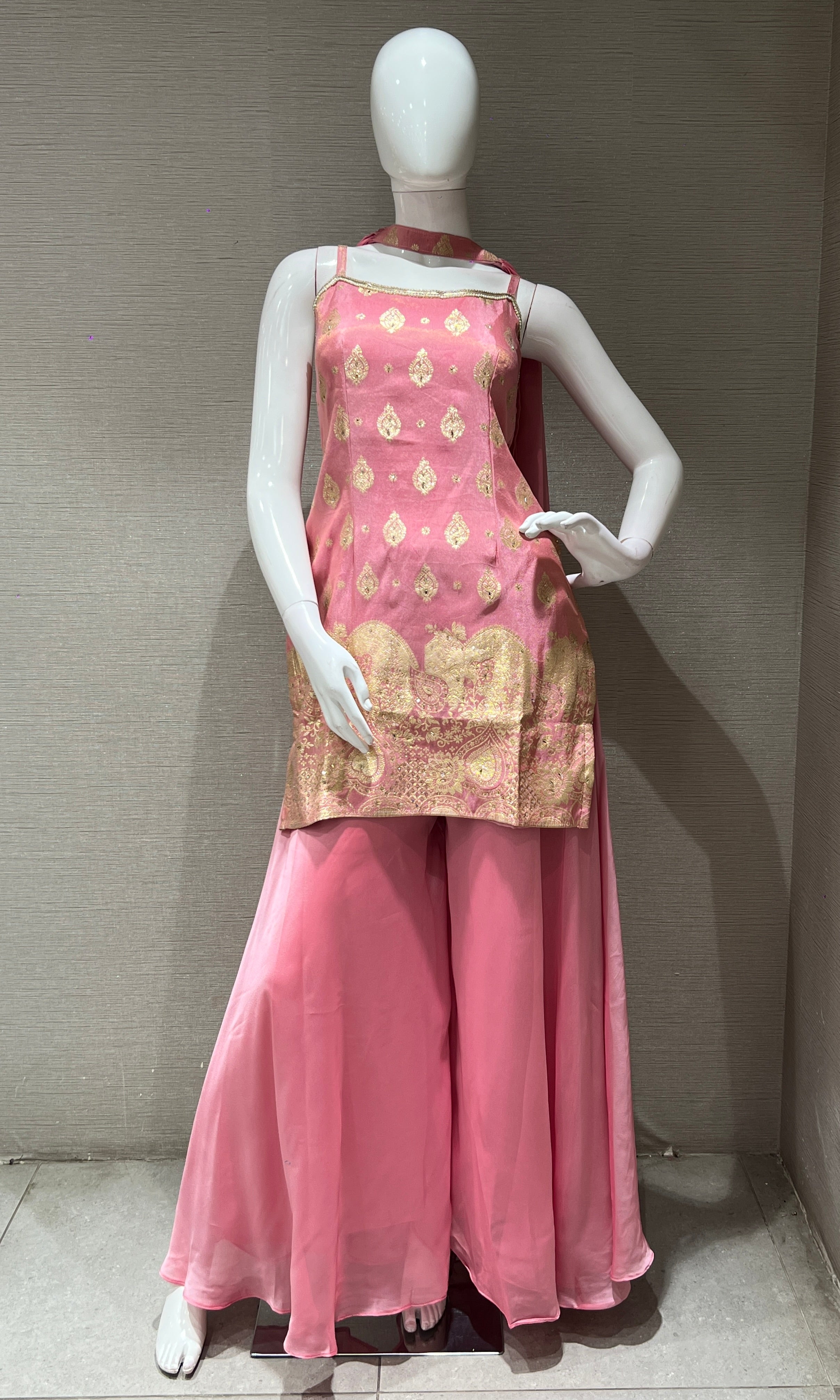 Rose Pink and Gold Embroidered Palazzo