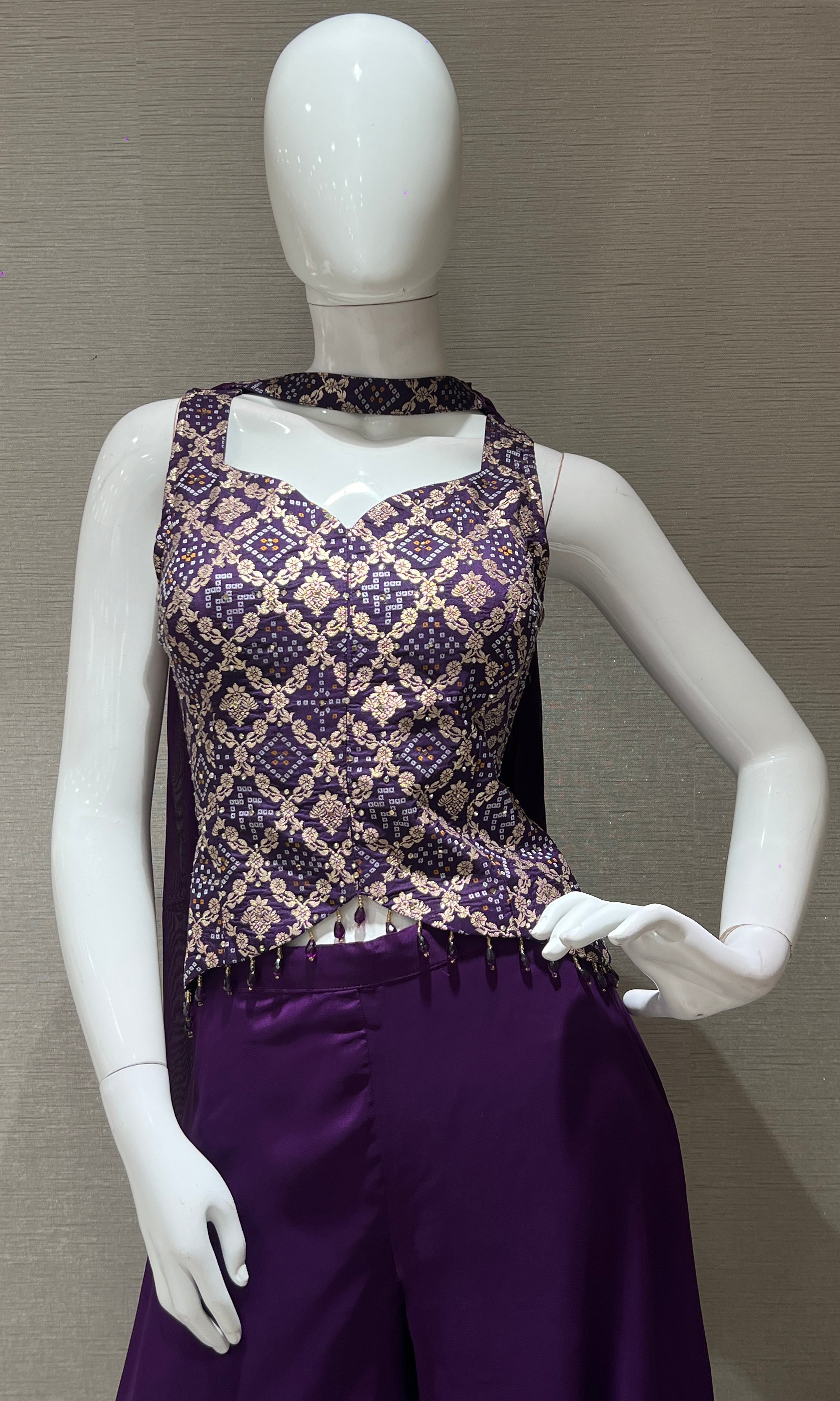 Purple Embellished Peplum WITH Palazzo set