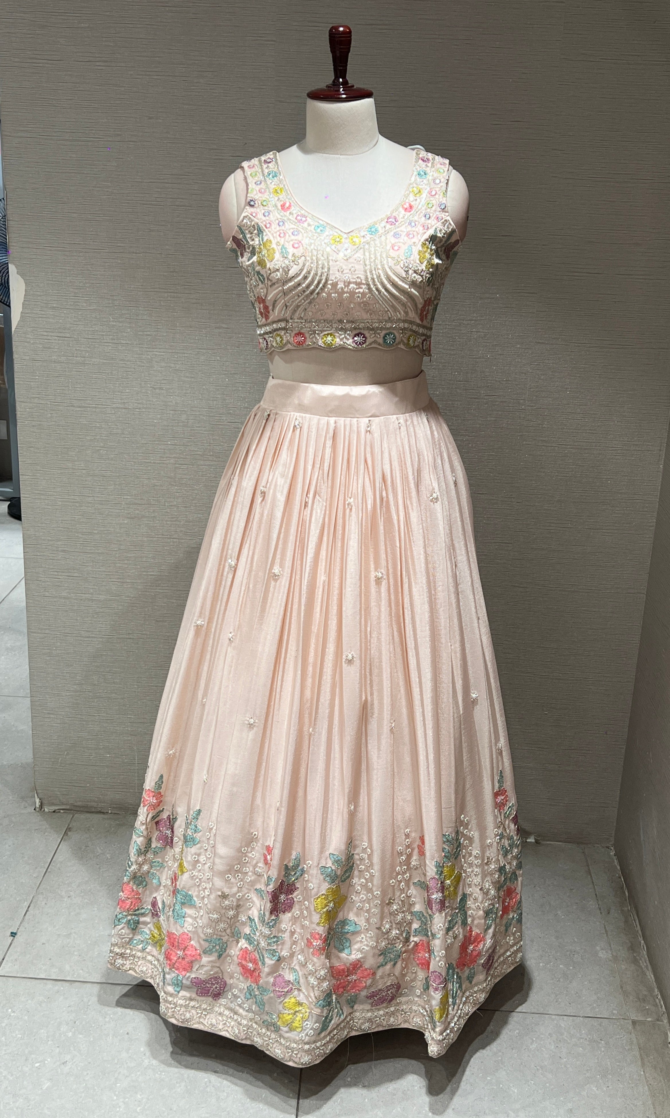 Light peach FLORAL EMBROIDERED Lehenga