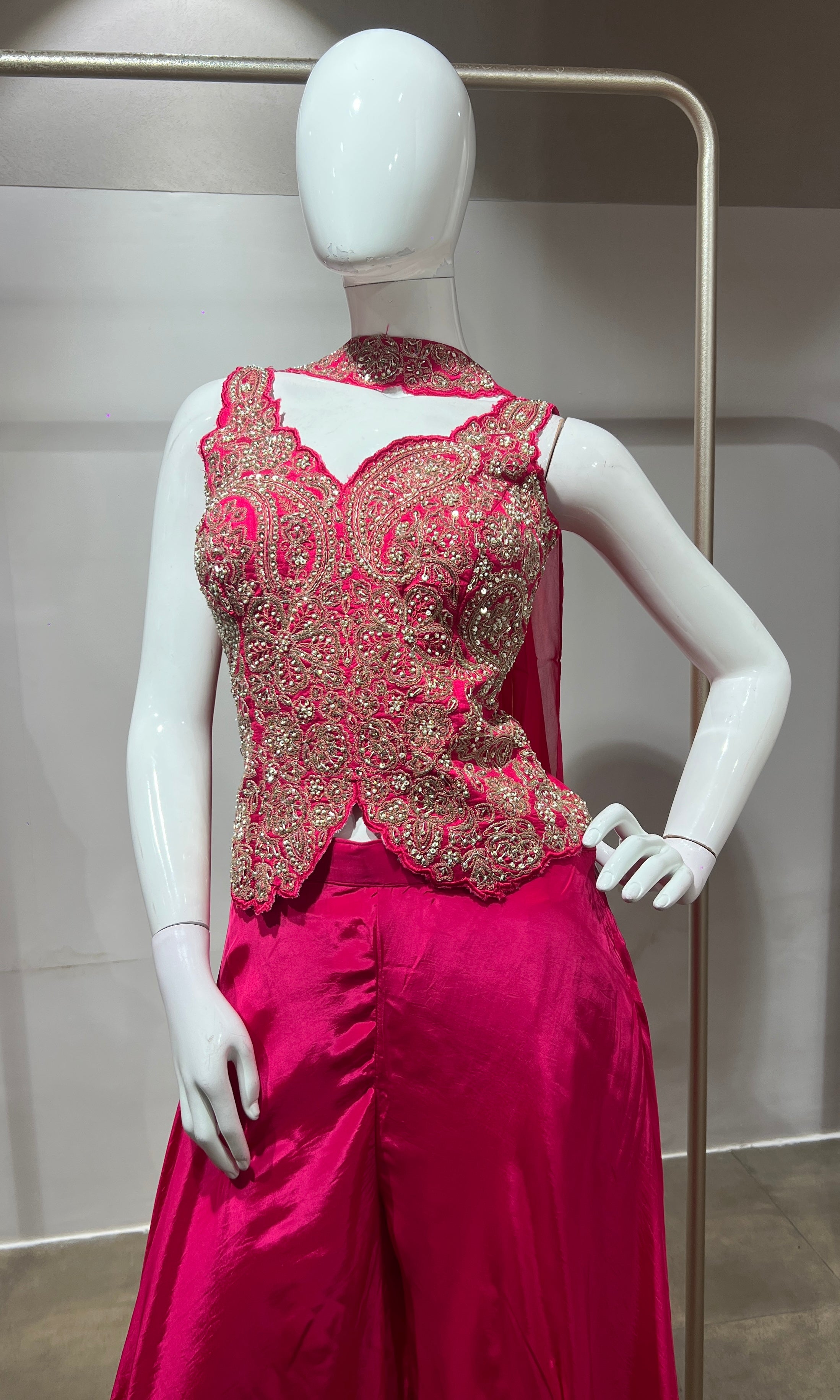 Pink embroidered corset style palazzo set