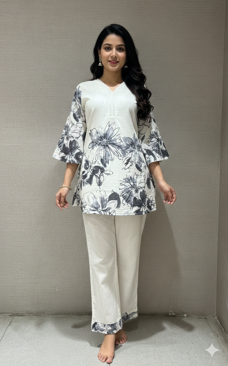 Grey FLORAL PRINT CORD SET