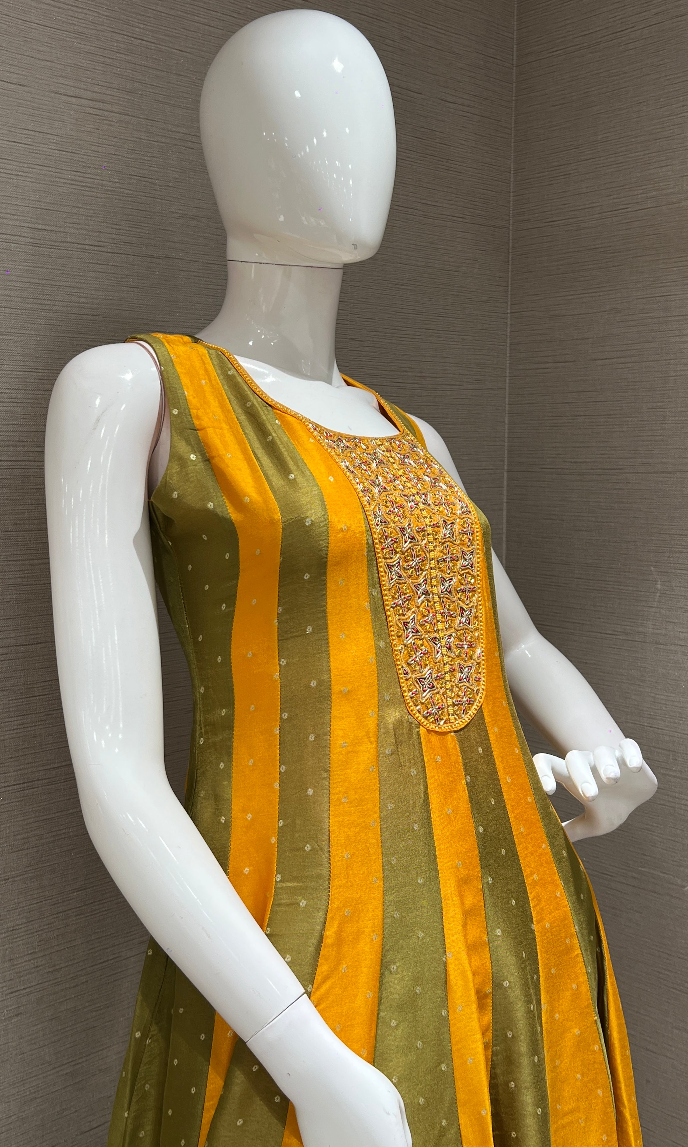 Yellow Embroidered Anarkali with Contrast Dupatta