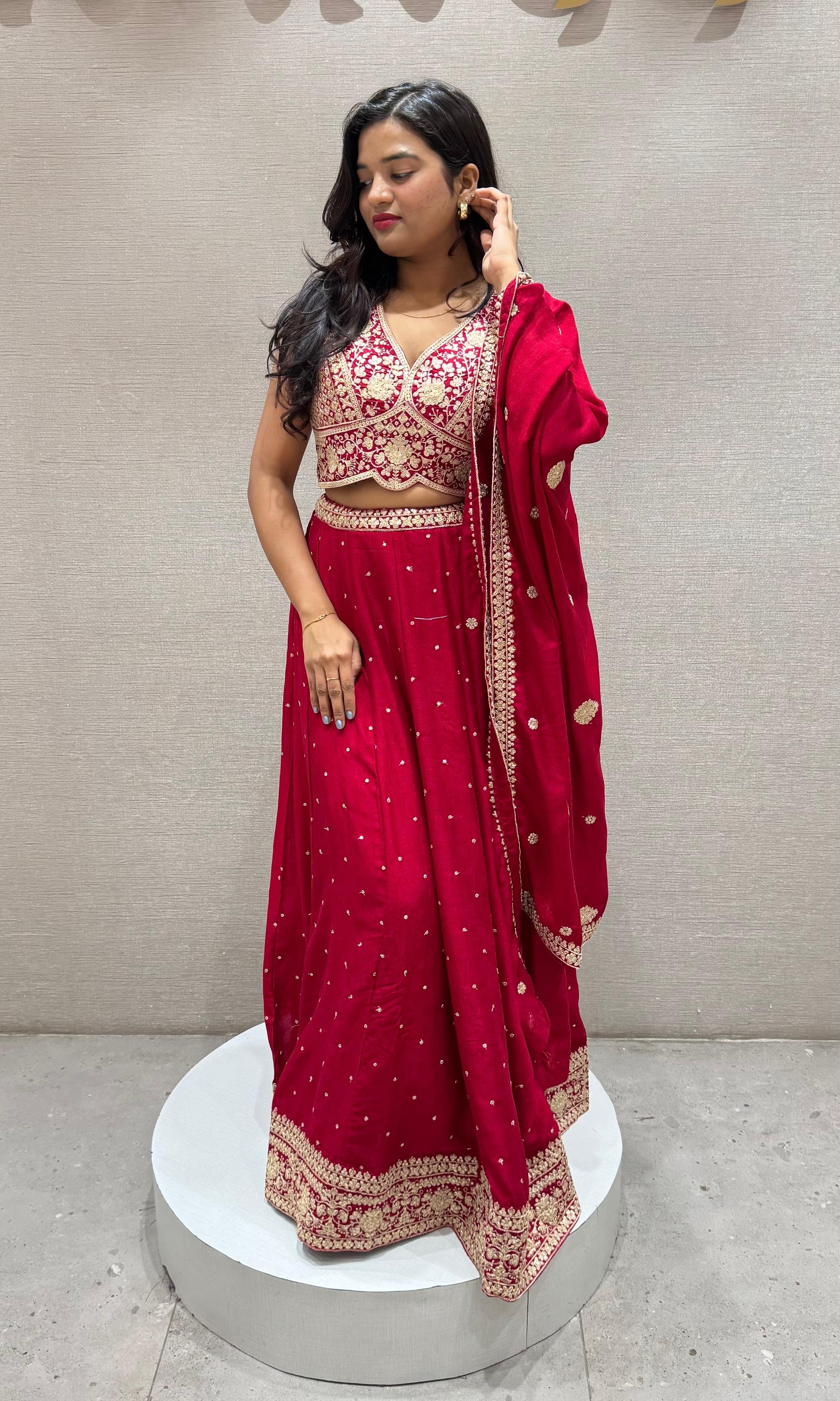 Rani pink golden embroidered Lehenga