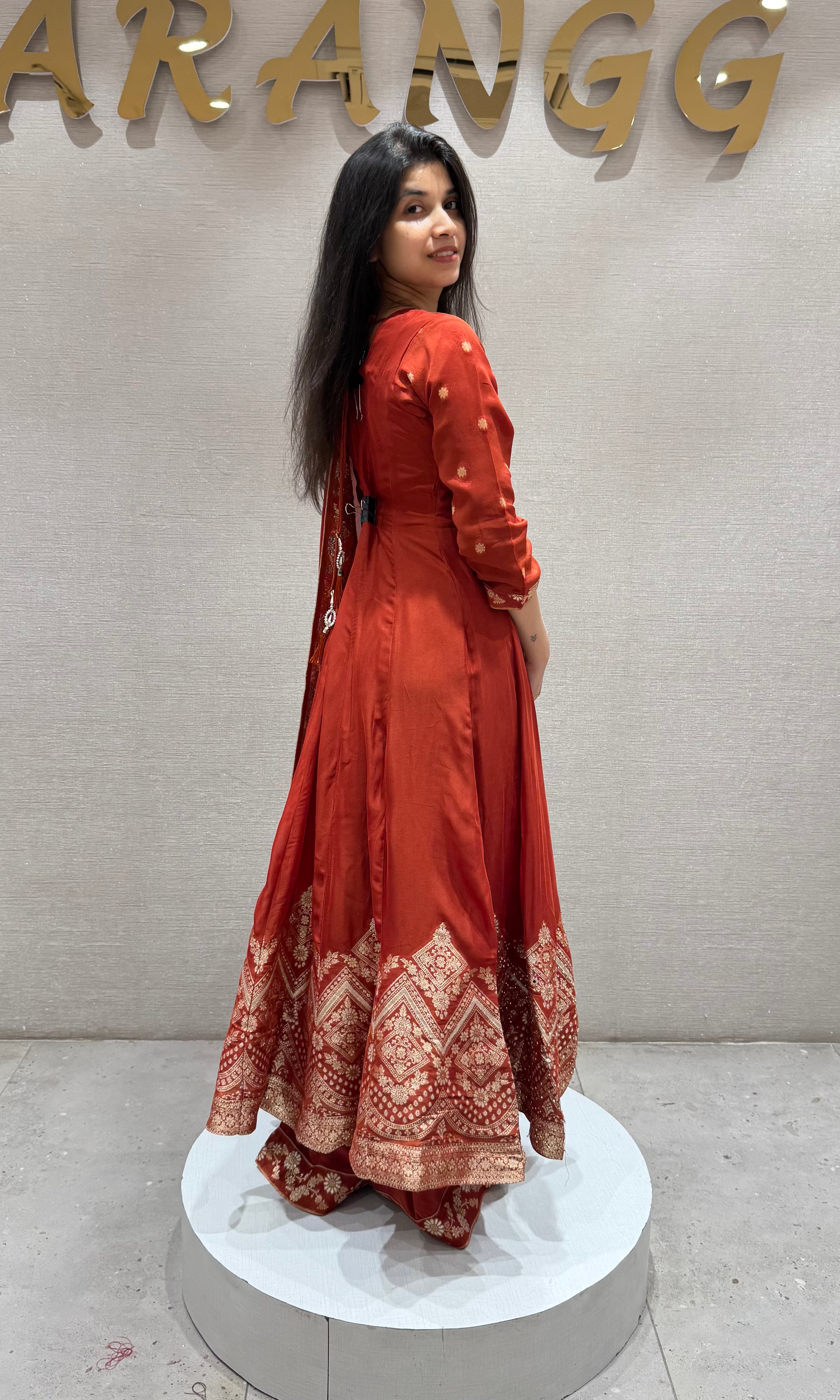 Rust Elegant Silk Anarkali PALAZZO SET