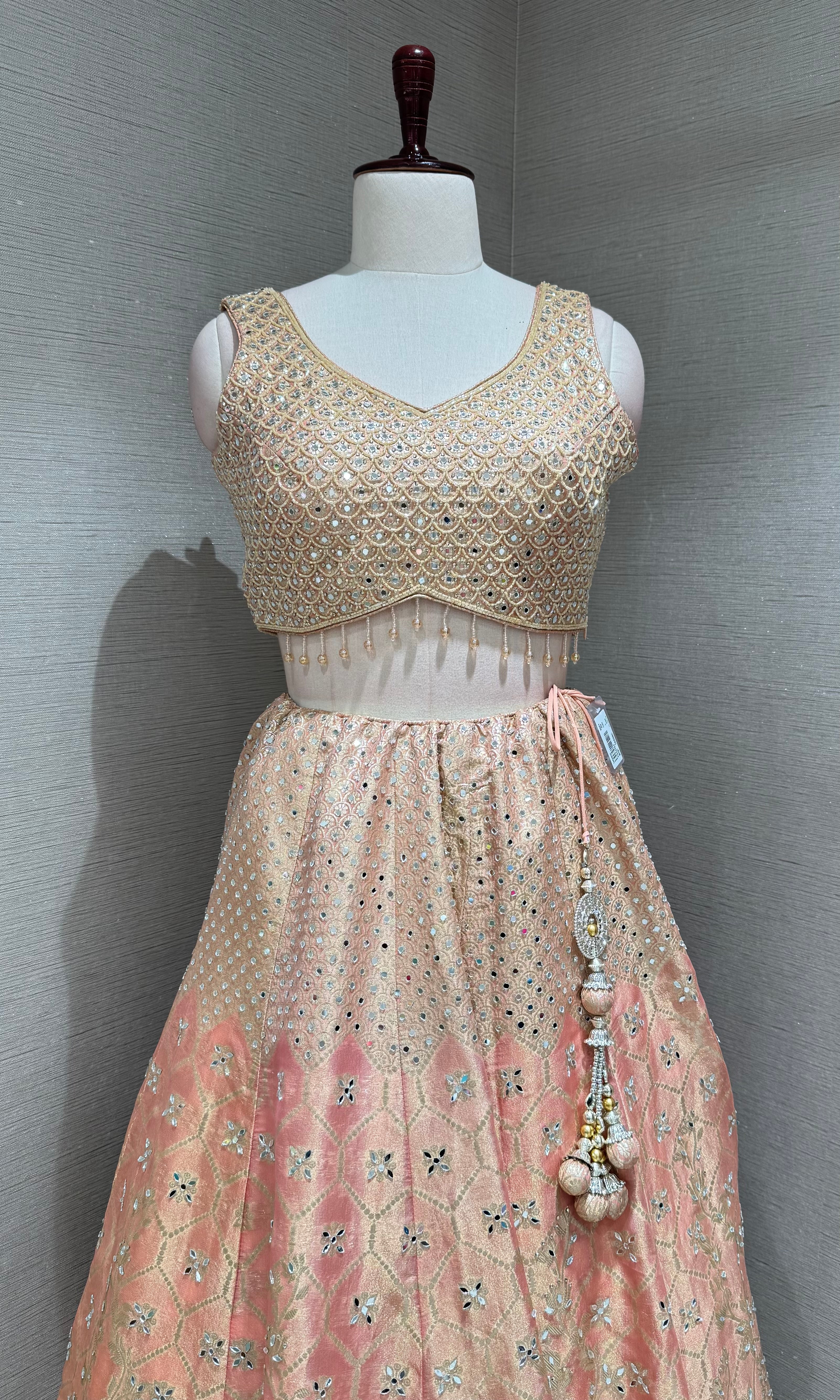 Peach and Gold Embroidered Lehenga Choli Set with Dupatta