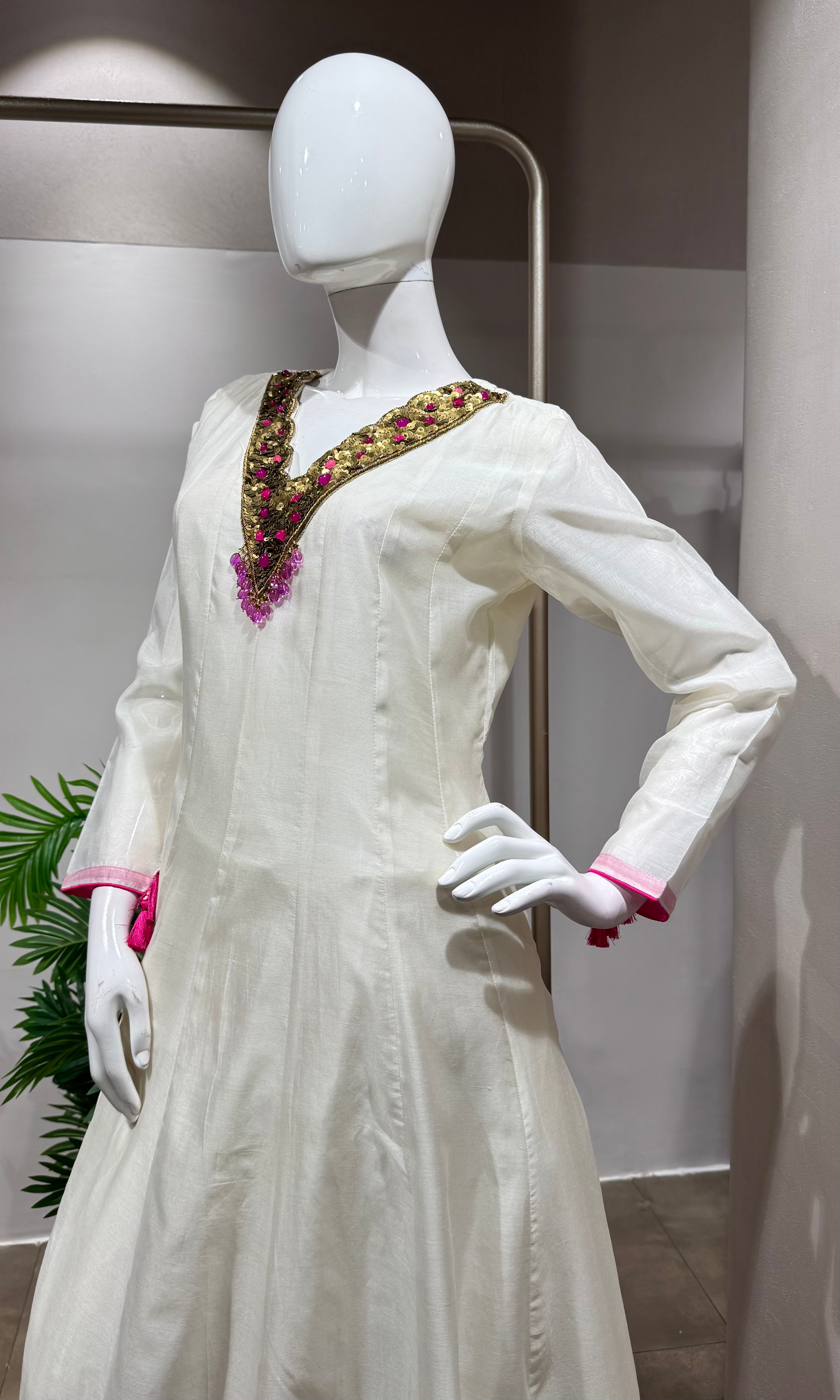 HALF WHITE & PINK ETHNIC ANARKALI SET