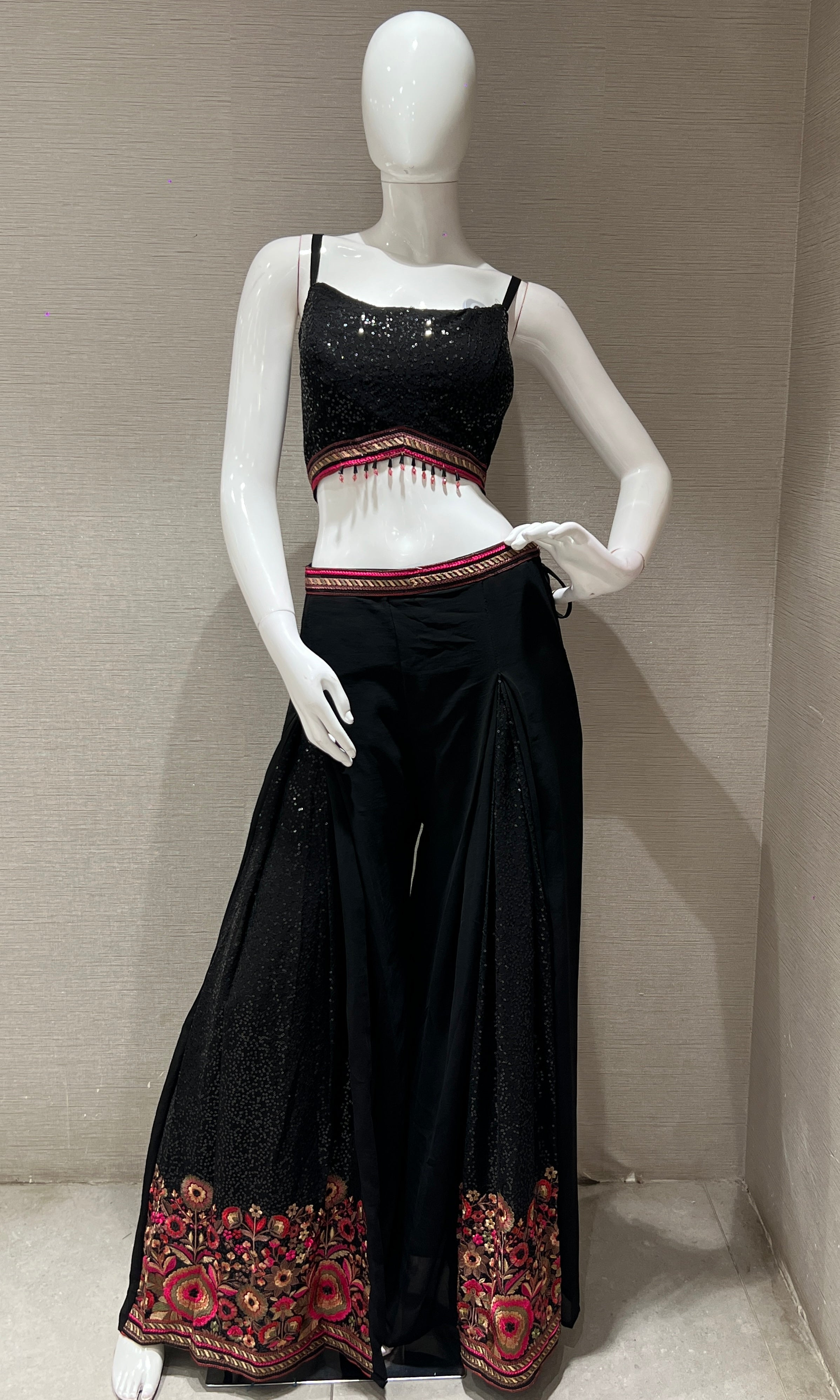 Black Sequin Cape Top & Embroidered Sharara