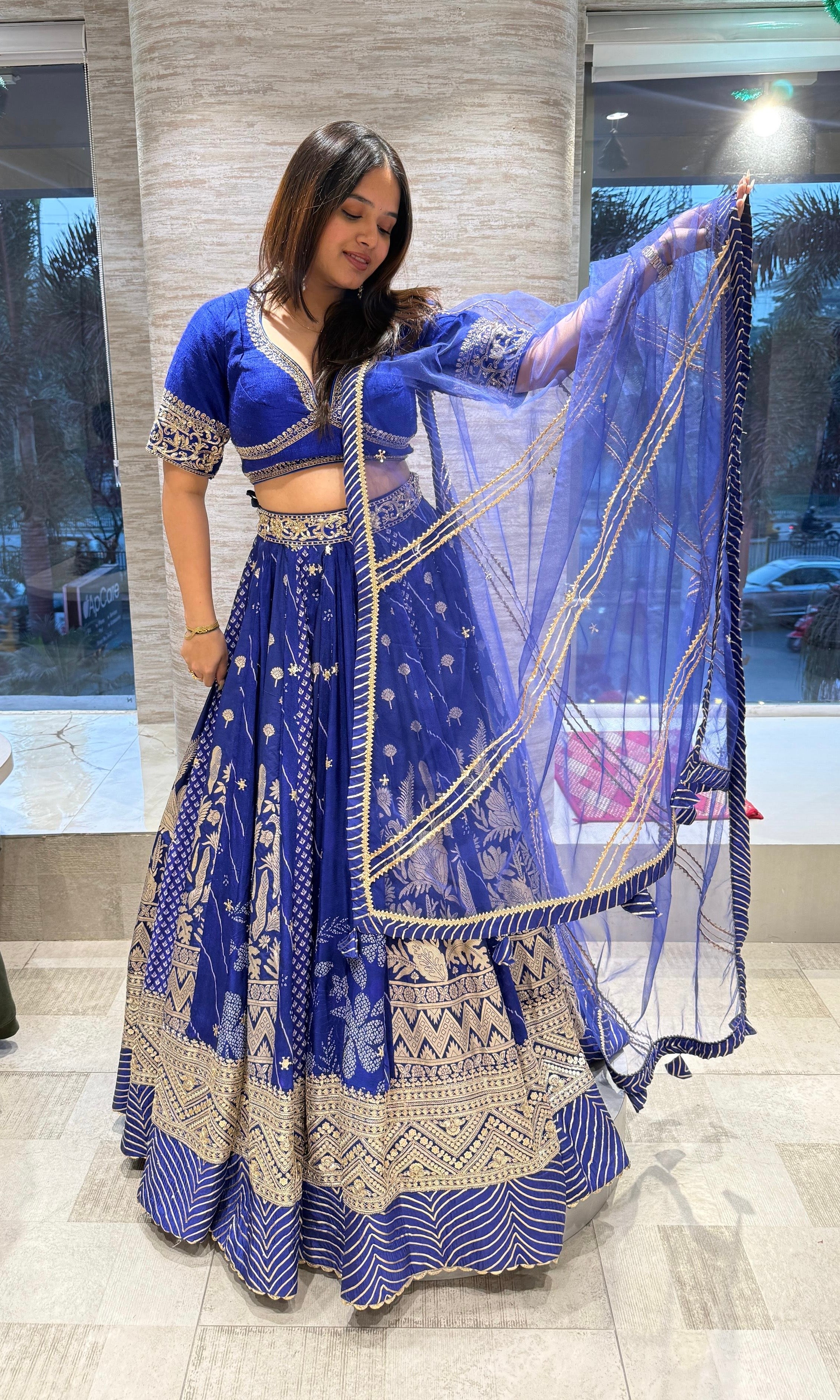 Blue golden embroidered Lehenga