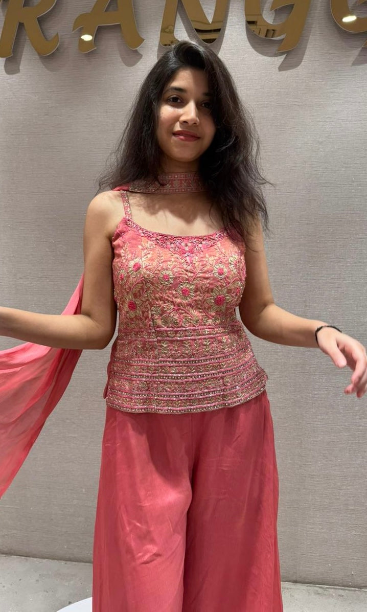 Blush PINK Bloom Embroidered Palazzo Set