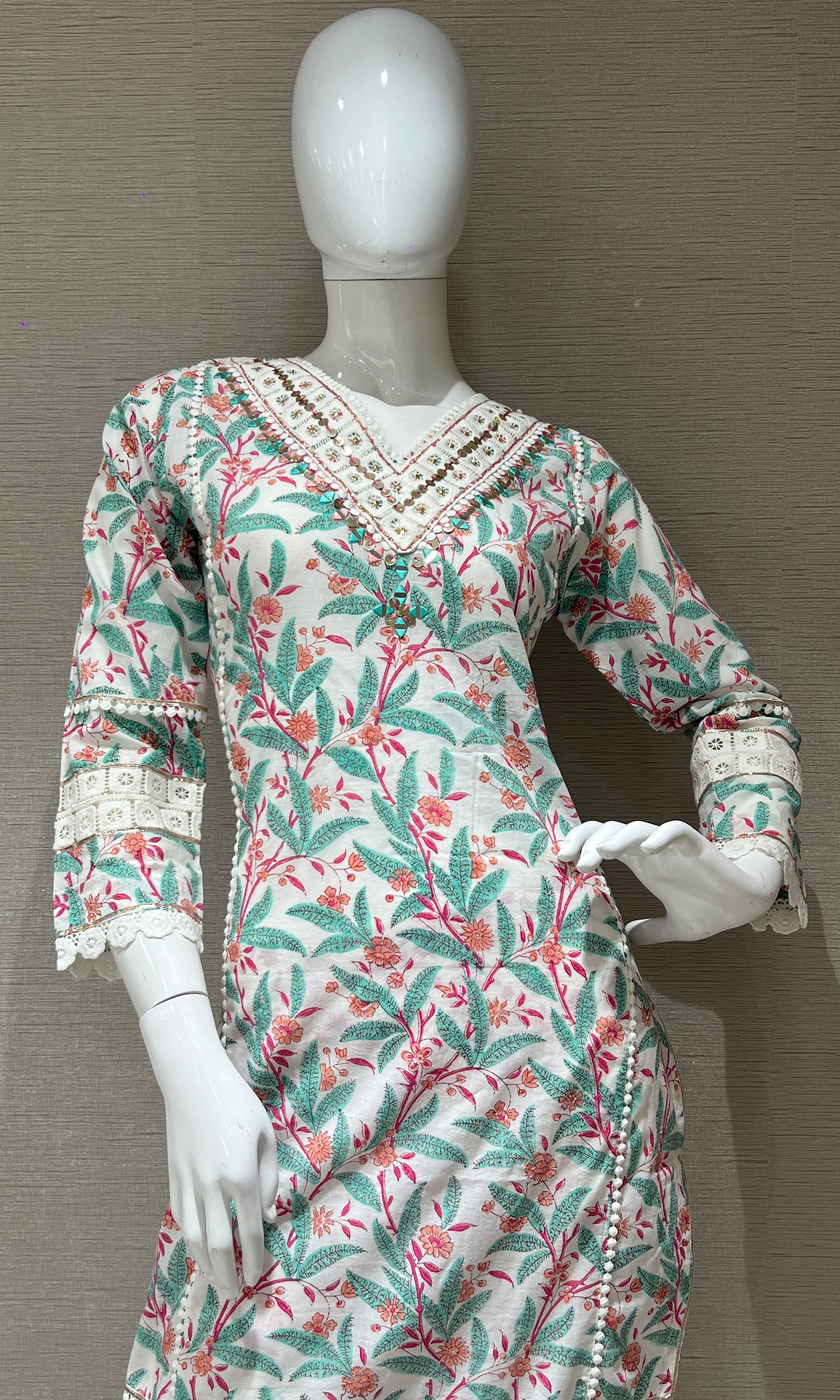 Green cotton Kurta set 3223