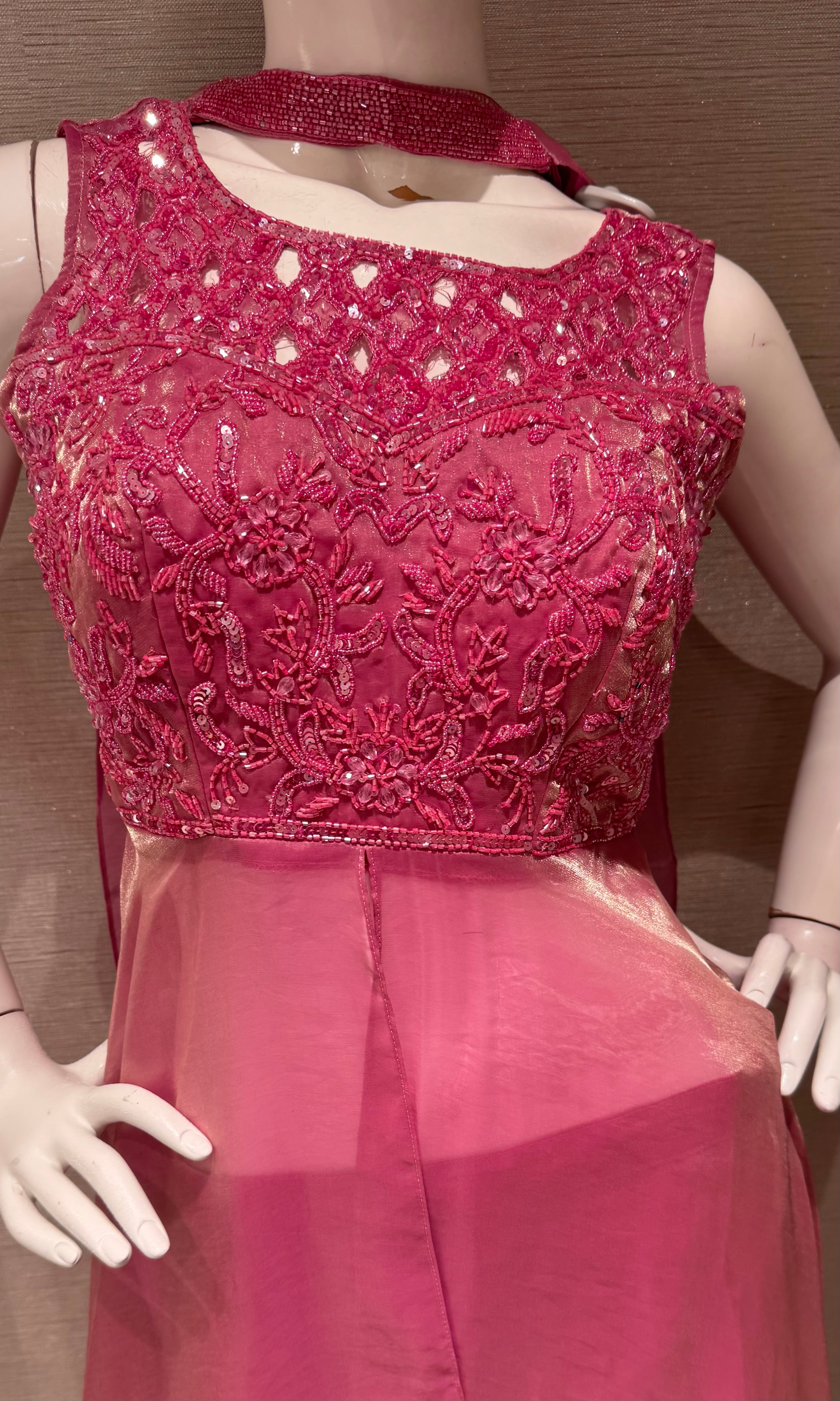 Rose Blush Front slit anarkali palazzo set